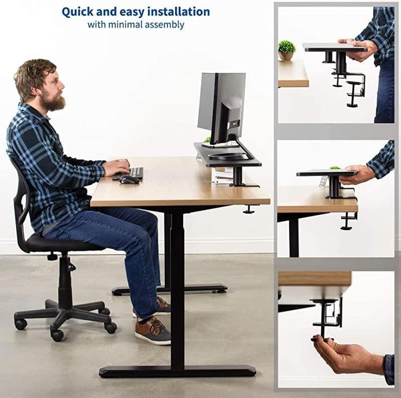 Alt view image 4 of 7 - Black Clampon Extra Large 46 inch Ergonomic Desk Shelf Multi Screen Computer Monitor Laptop Stand Riser Desk Organizer STANDSHELF46B