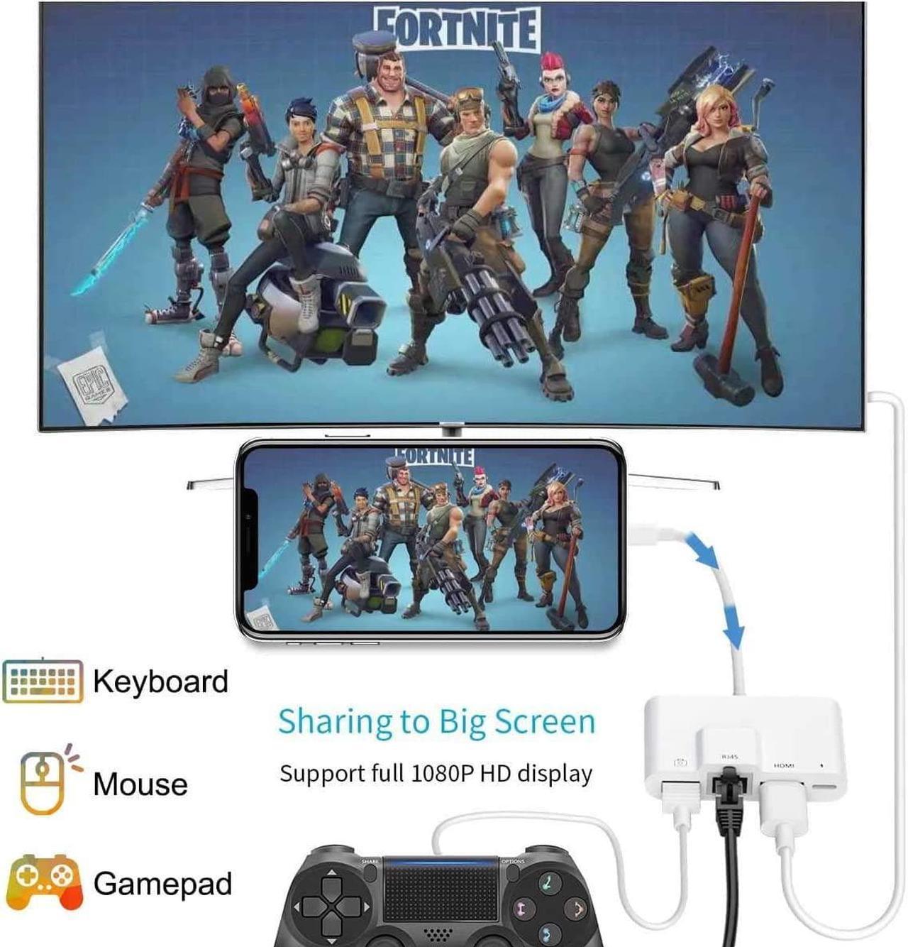 Alt view image 4 of 7 - RJ45 Ethernet Adapter 4 in 1 Lightning to HDMI Adapter 1080P HD Network LAN Wired Adapter USB Data Sync Charging Card Reader Compatible with iPhone/iPad/TV/Monitor/Projector/Keyboard/Mouse