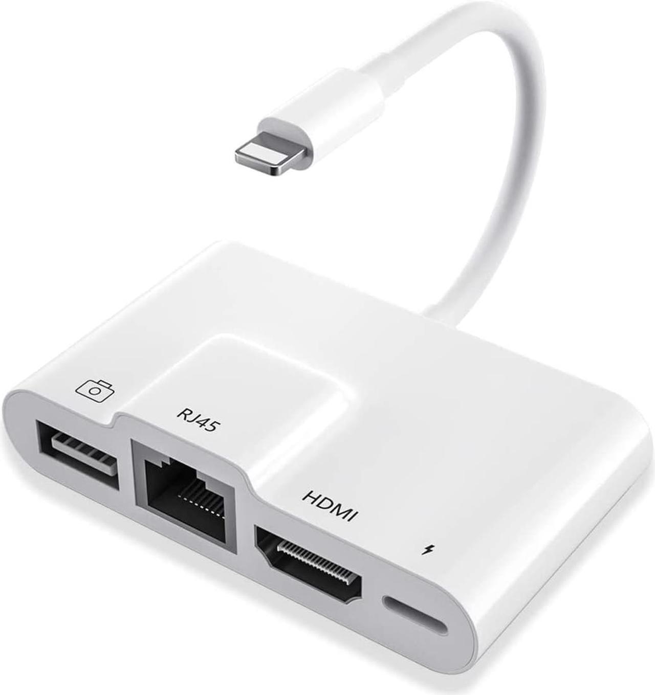 Main image of RJ45 Ethernet Adapter 4 in 1 Lightning to HDMI Adapter 1080P HD Network LAN Wired Adapter USB Data Sync Charging Card Reader Compatible with iPhone/iPad/TV/Monitor/Projector/Keyboard/Mouse