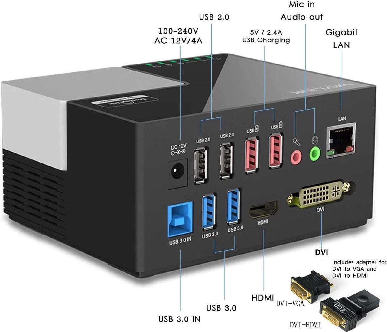 Alt view image 2 of 7 - Universal USB 3.0 /USB C Laptop Docking Station Dual Monitor Display for Windows& MAC (HDMI,DVI & VGA, Gigabit Ethernet,2 Red Charging Port, 4 USB Data Ports, Audio)