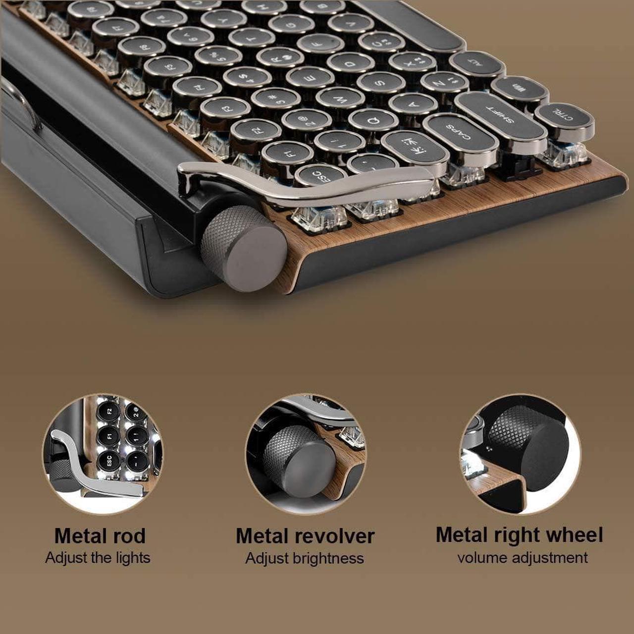 Alt view image 3 of 6 - Retro Typewriter Keyboard, Electric Typewriter Vintage with Upgraded Mechanical Bluetooth 5.0,Multi Devices Connection Classical Wooden,Punk Round Keys for Desktop PC/Laptop Mac/Phone