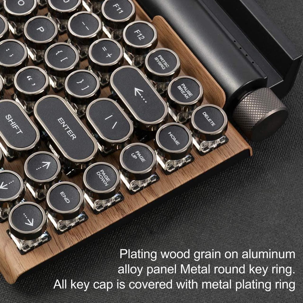Alt view image 4 of 6 - Retro Typewriter Keyboard, Electric Typewriter Vintage with Upgraded Mechanical Bluetooth 5.0,Multi Devices Connection Classical Wooden,Punk Round Keys for Desktop PC/Laptop Mac/Phone