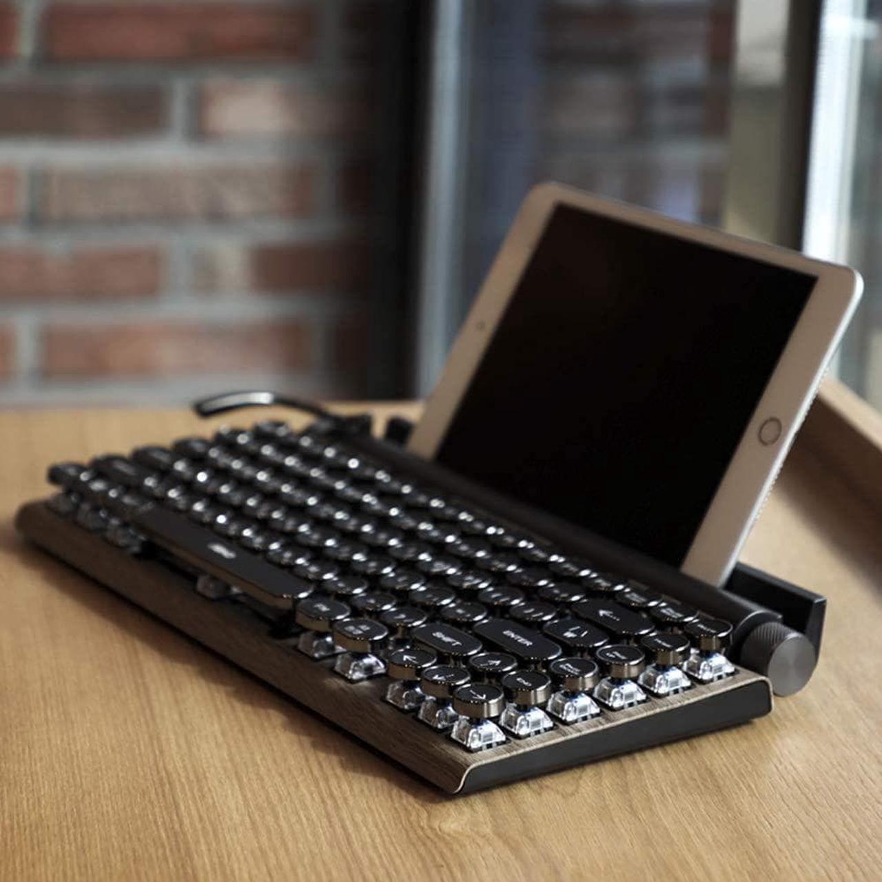 Alt view image 6 of 6 - Retro Typewriter Keyboard, Electric Typewriter Vintage with Upgraded Mechanical Bluetooth 5.0,Multi Devices Connection Classical Wooden,Punk Round Keys for Desktop PC/Laptop Mac/Phone