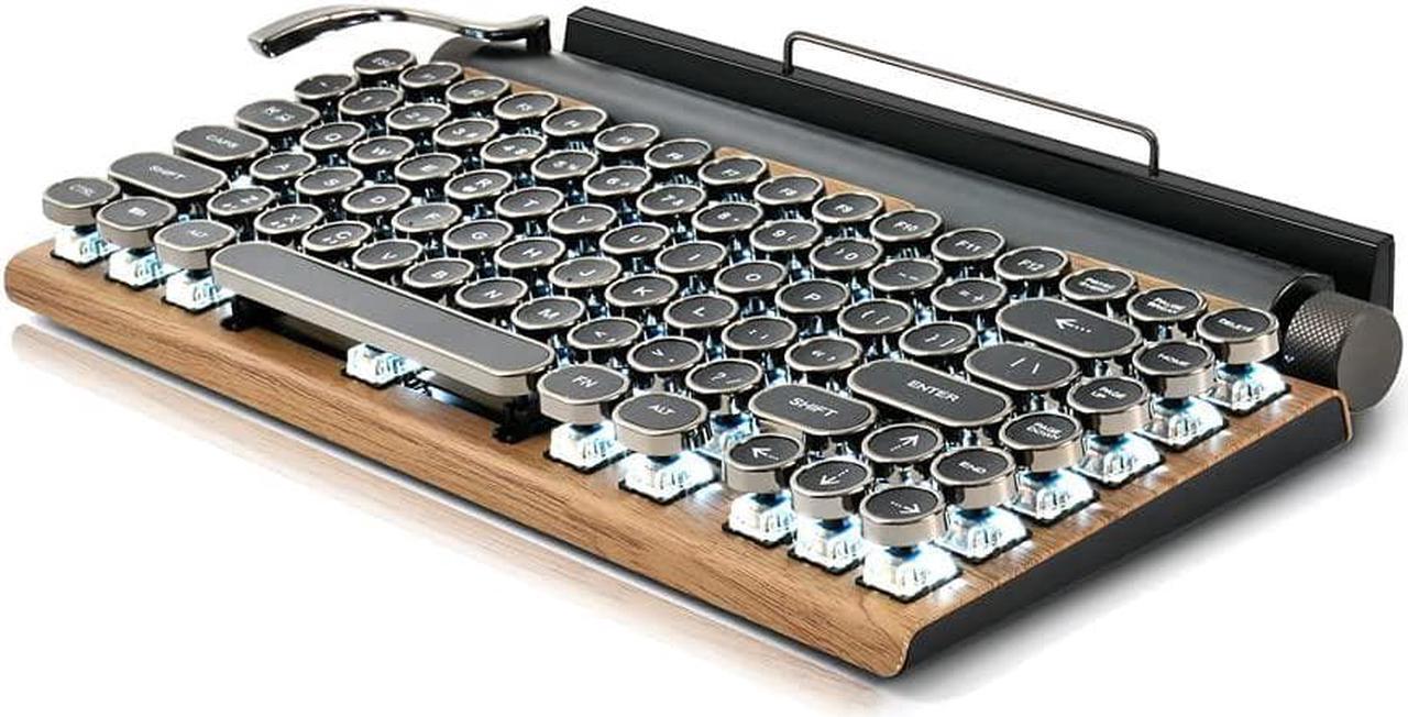 Main image of Retro Typewriter Keyboard, Electric Typewriter Vintage with Upgraded Mechanical Bluetooth 5.0,Multi Devices Connection Classical Wooden,Punk Round Keys for Desktop PC/Laptop Mac/Phone