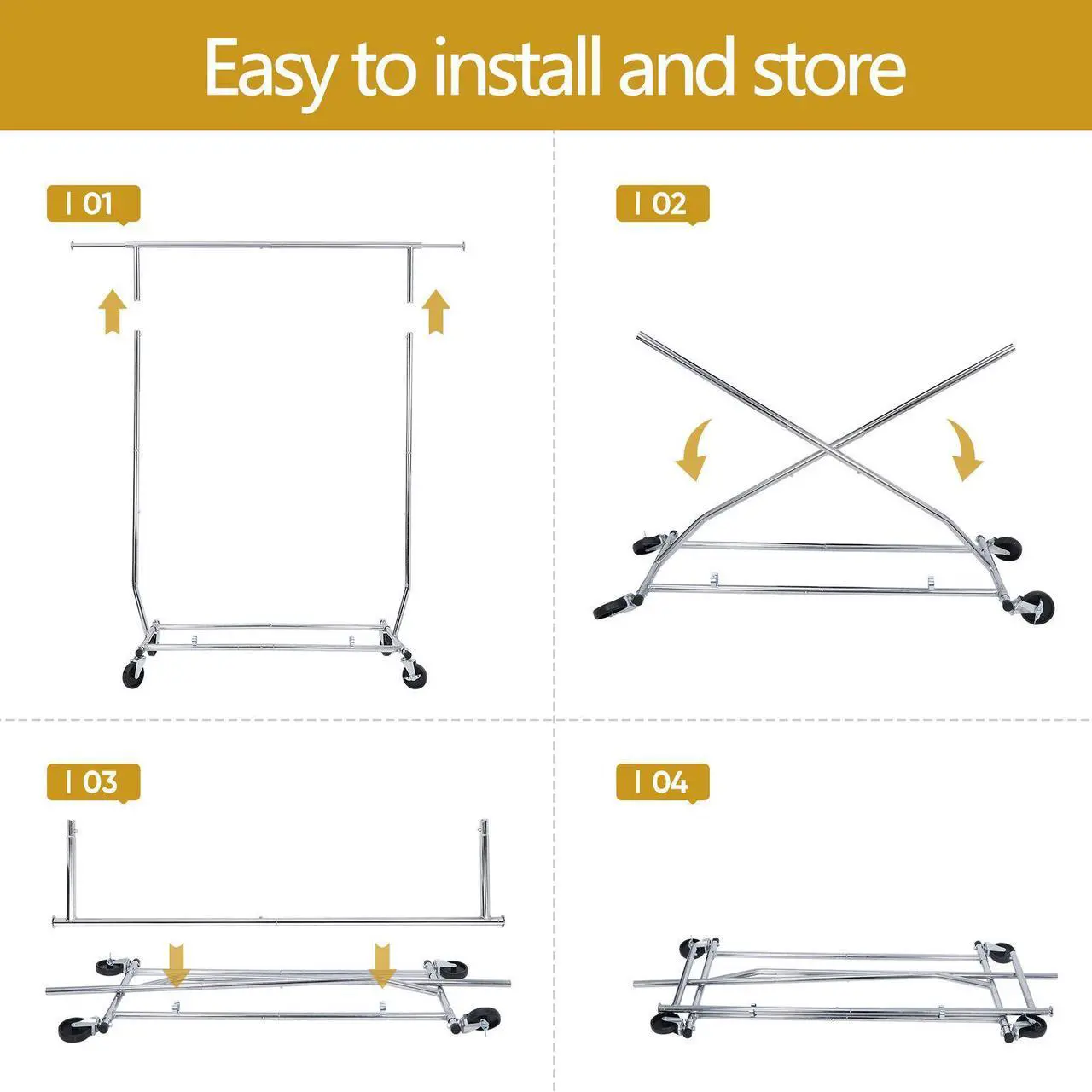 Alt view image 5 of 6 - Heavy Duty Rolling Clothes Garment Rack Clothing Stand Adjustable Height W/Wheel