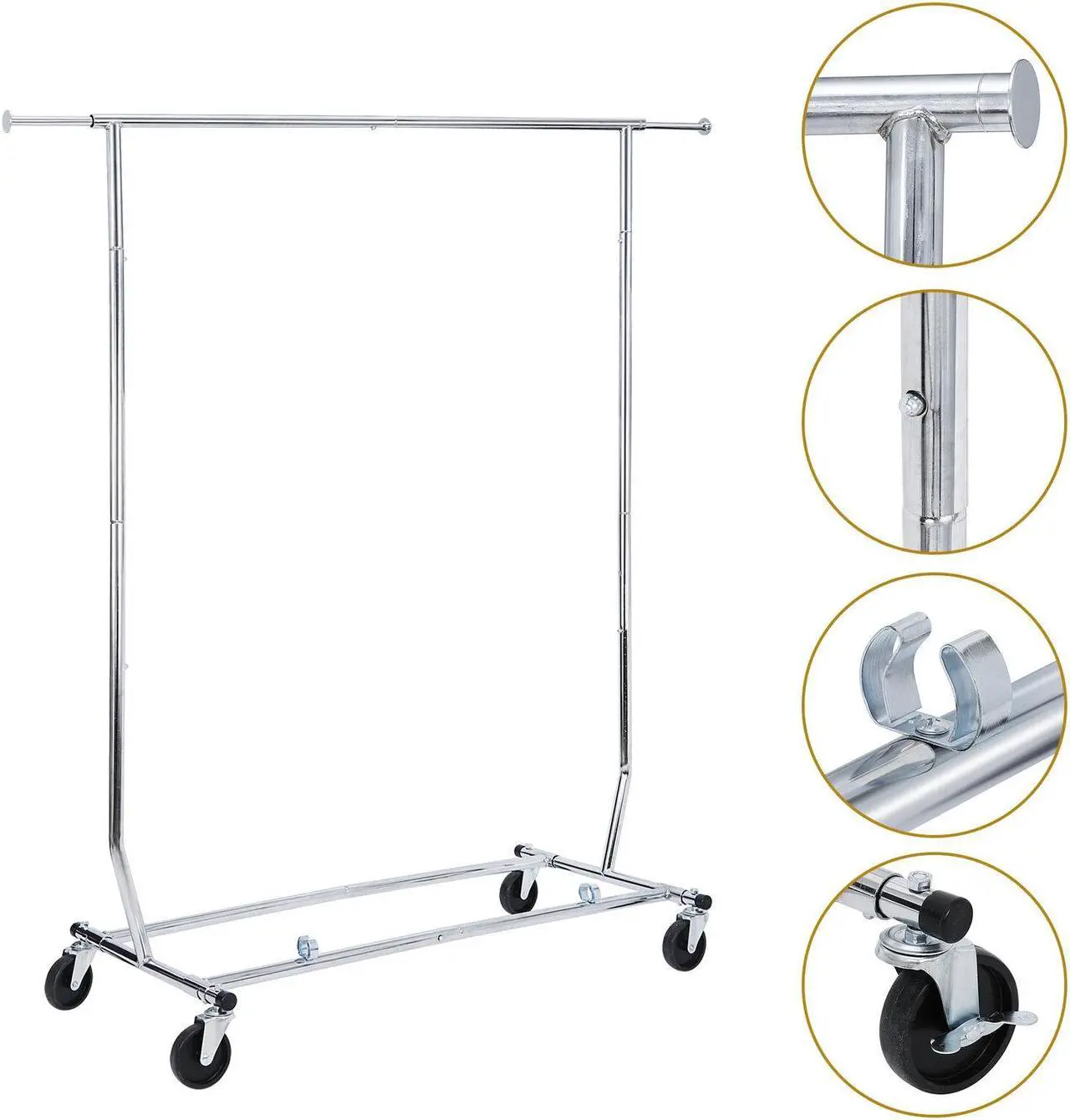 Alt view image 3 of 6 - Heavy Duty Rolling Clothes Garment Rack Clothing Stand Adjustable Height W/Wheel