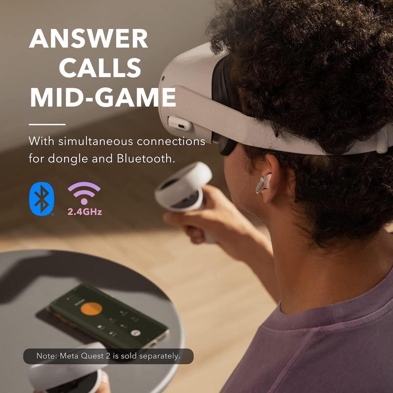 Alt view image 4 of 7 - soundcore VR P10 Wireless Gaming Earbuds, Authorized Meta/Oculus Quest 2 Accessories, <30ms Low Latency, Dual Connection, Bluetooth, 2.4GHz Wireless, USB-C Dongle, PS4, PS5, PC, Switch Compatible