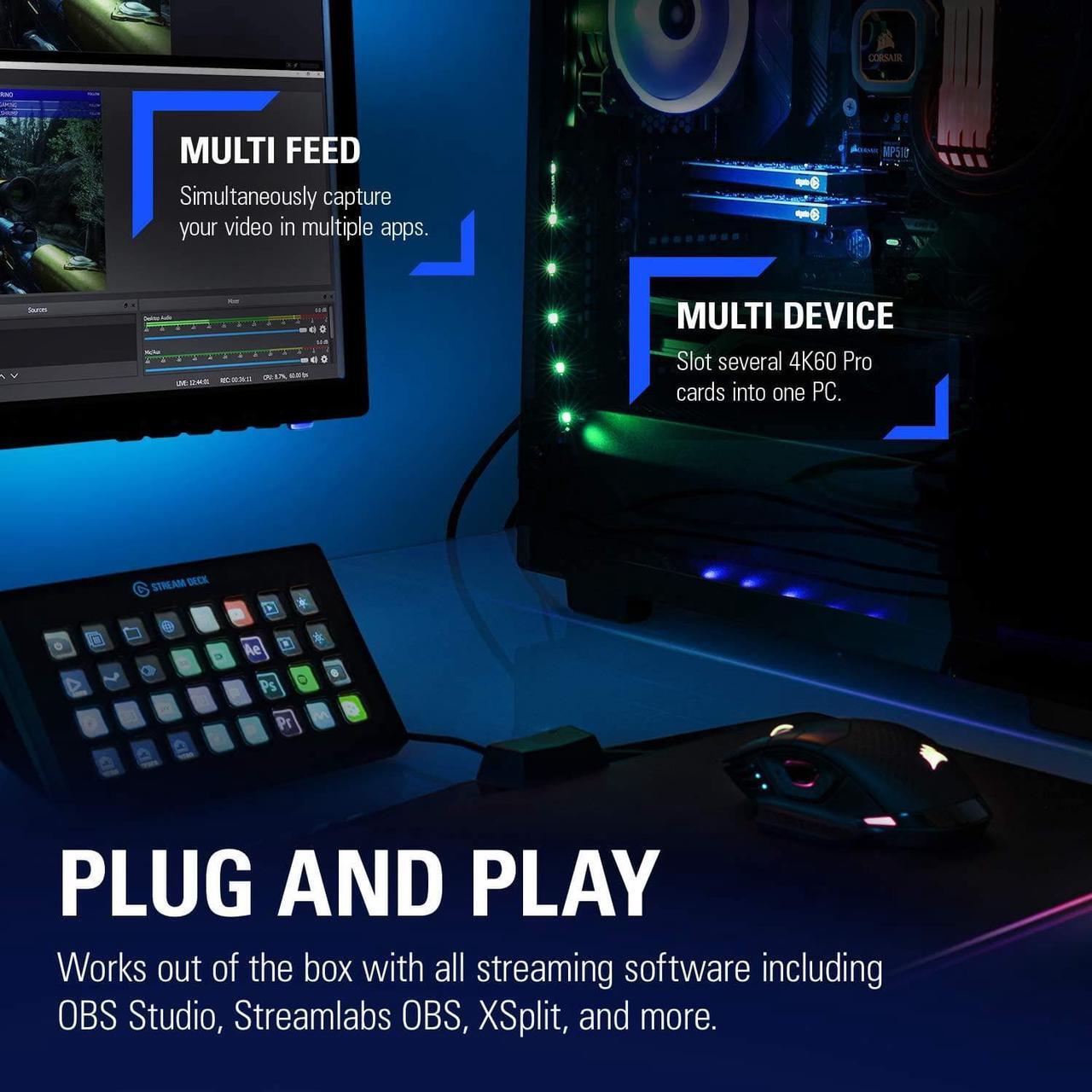 Alt view image 5 of 5 - Elgato 4K60 Pro MK.2, Internal Capture Card, Stream and Record 4K60 HDR10 with ultra-low latency on PS5, PS4 Pro, Xbox Series X/S, Xbox One X, in OBS, Twitch, YouTube, for PC