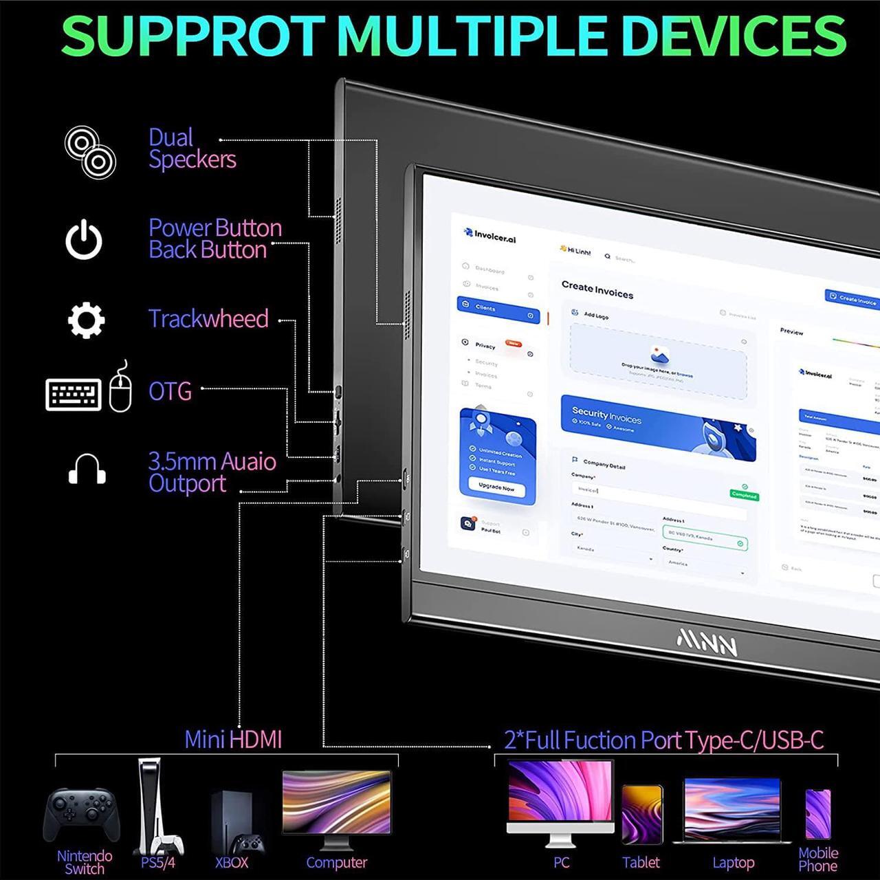 Alt view image 3 of 7 - Portable Monitor 15.6inch FHD 1080P Laptop Monitor USB C HDMI Gaming Ultra-Slim IPS Display w/Smart Cover & Speakers,HDR Plug&Play, External Monitor for Laptop PC Phone Mac Xbox PS5/PS4 Switch
