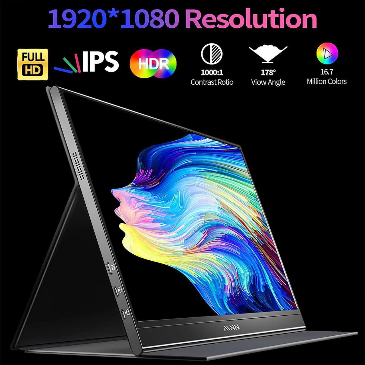 Alt view image 2 of 7 - Portable Monitor 15.6inch FHD 1080P Laptop Monitor USB C HDMI Gaming Ultra-Slim IPS Display w/Smart Cover & Speakers,HDR Plug&Play, External Monitor for Laptop PC Phone Mac Xbox PS5/PS4 Switch