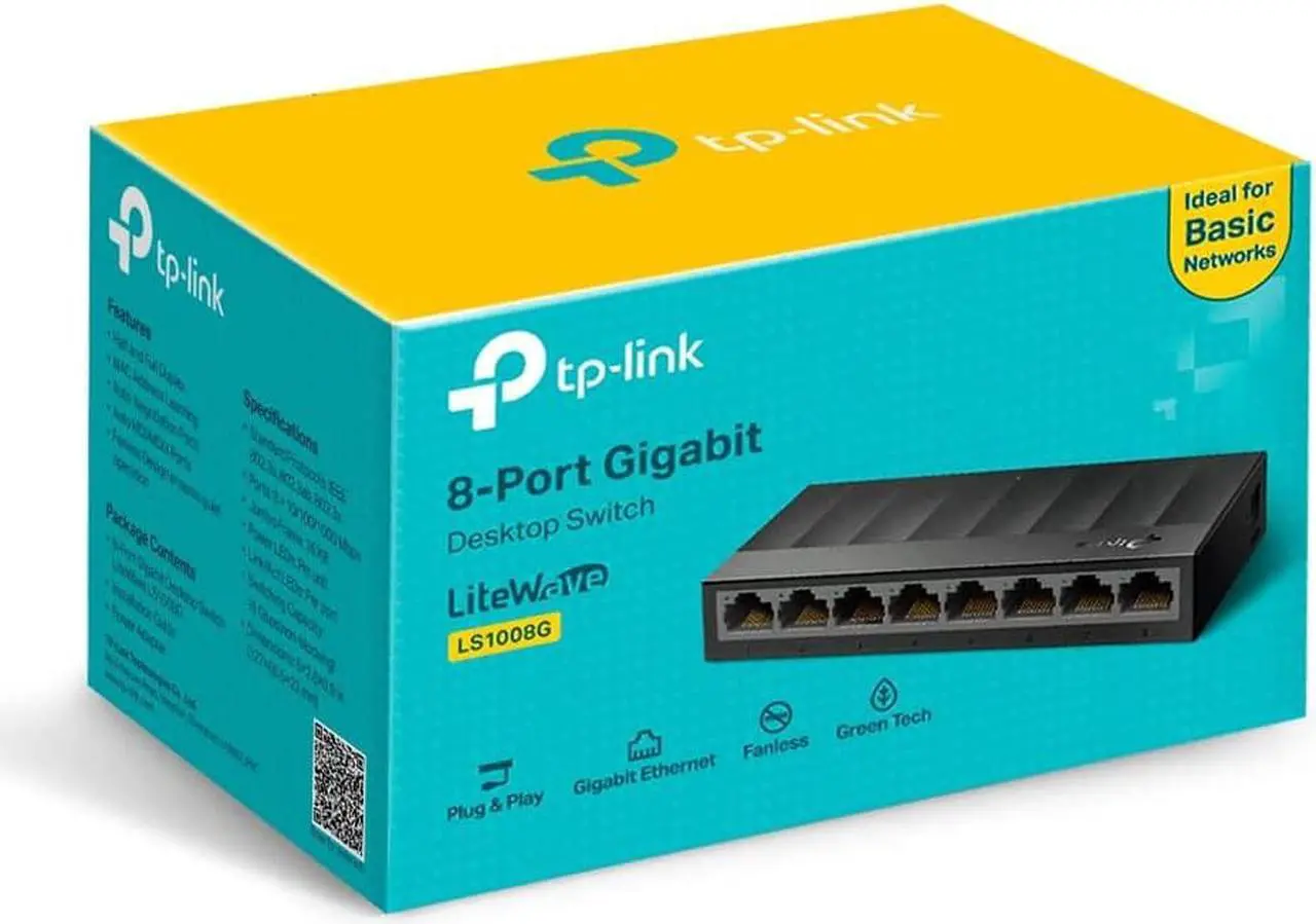 Main image of TP-Link Litewave 8 Port Gigabit Ethernet Switch | Desktop Ethernet Splitter | Plastic Case | Unshielded Network Switch | Plug & Play | Fanless Quiet | Unmanaged (LS1008G)