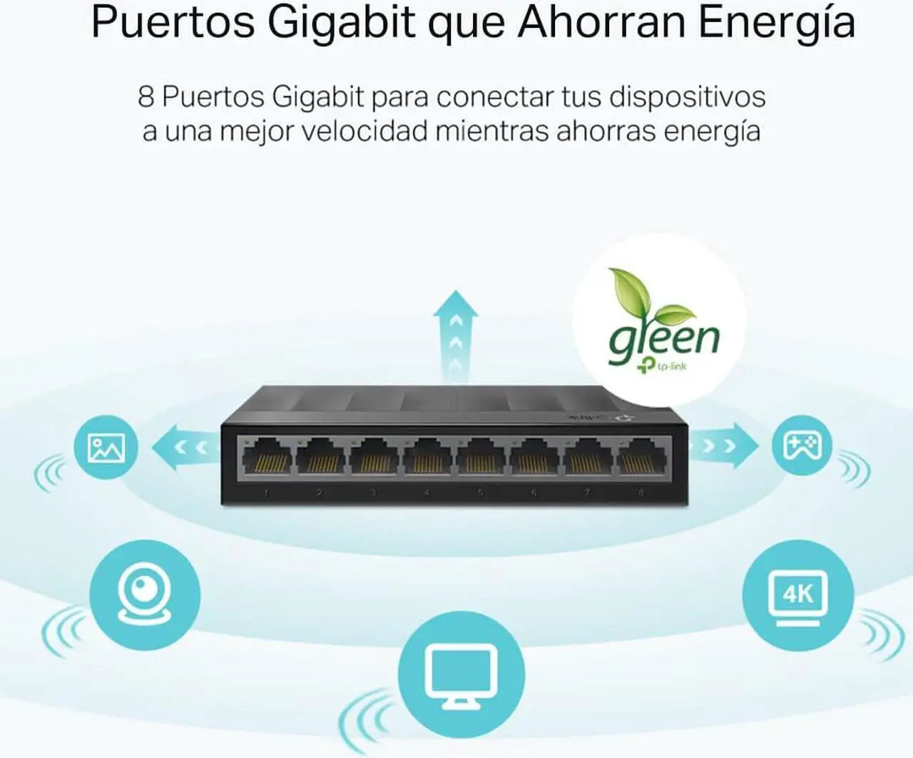 Alt view image 6 of 6 - TP-Link Litewave 8 Port Gigabit Ethernet Switch | Desktop Ethernet Splitter | Plastic Case | Unshielded Network Switch | Plug & Play | Fanless Quiet | Unmanaged (LS1008G)