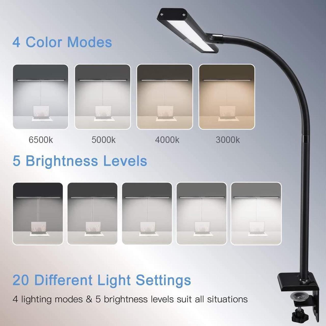 Alt view image 4 of 7 - LED Desk Lamp, Architect Clamp Task Table Lamp, 20W Super Bright Extra Wide Area Drafting Work Light, 4 Color Modes, 5 Brightness Levels - Great for Workbench, Office, Studio, Reading, Monitor