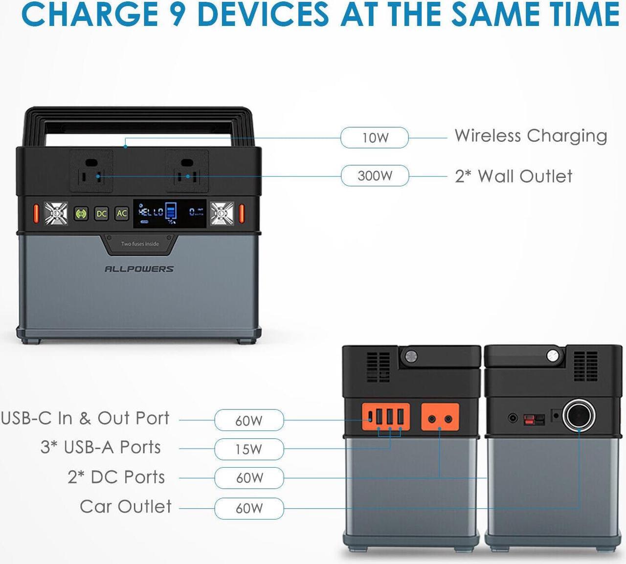 Alt view image 2 of 6 - 288Wh QI Solar Portable Power Station Portable Generator Emergency Power Supply