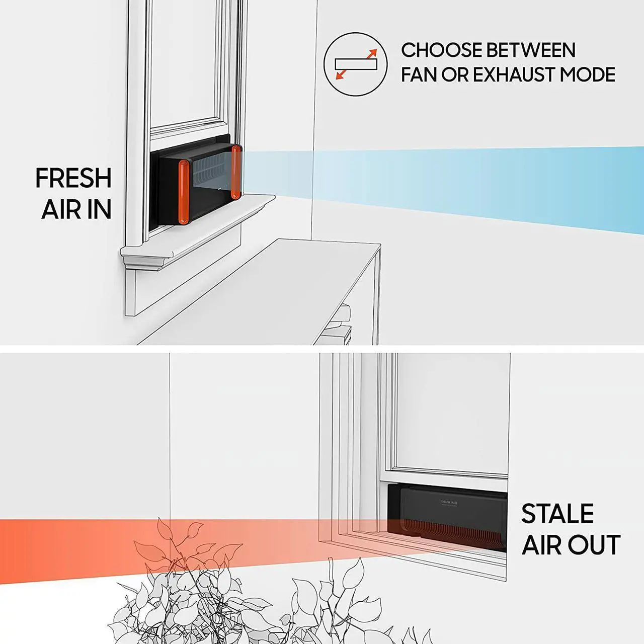 Alt view image 2 of 7 - Sharper Image Portal 3-Speeds Window Fan with Reversible Exhaust - Black