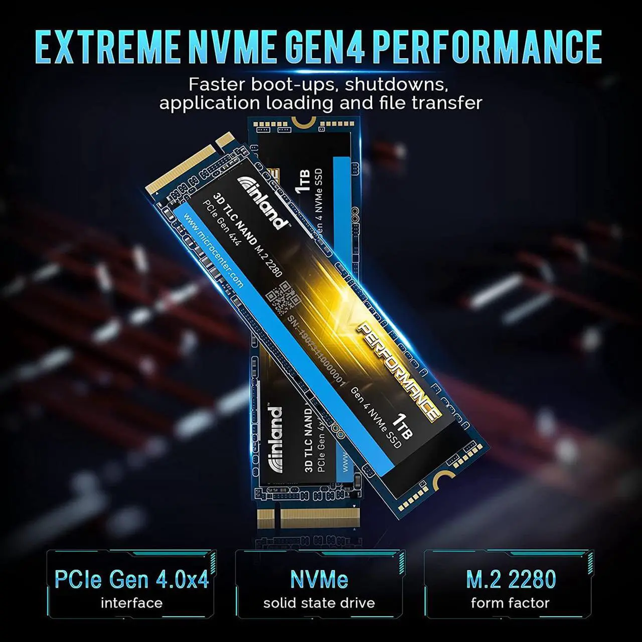 Alt view image 3 of 7 - INLAND Performance 1TB PCIe Gen 4.0 NVMe 4 x4 SSD M.2 2280 TLC 3D NAND Internal Solid State Drive, R/W Speed up to 5000MB/s and 4300MB/s, 1800 TBW