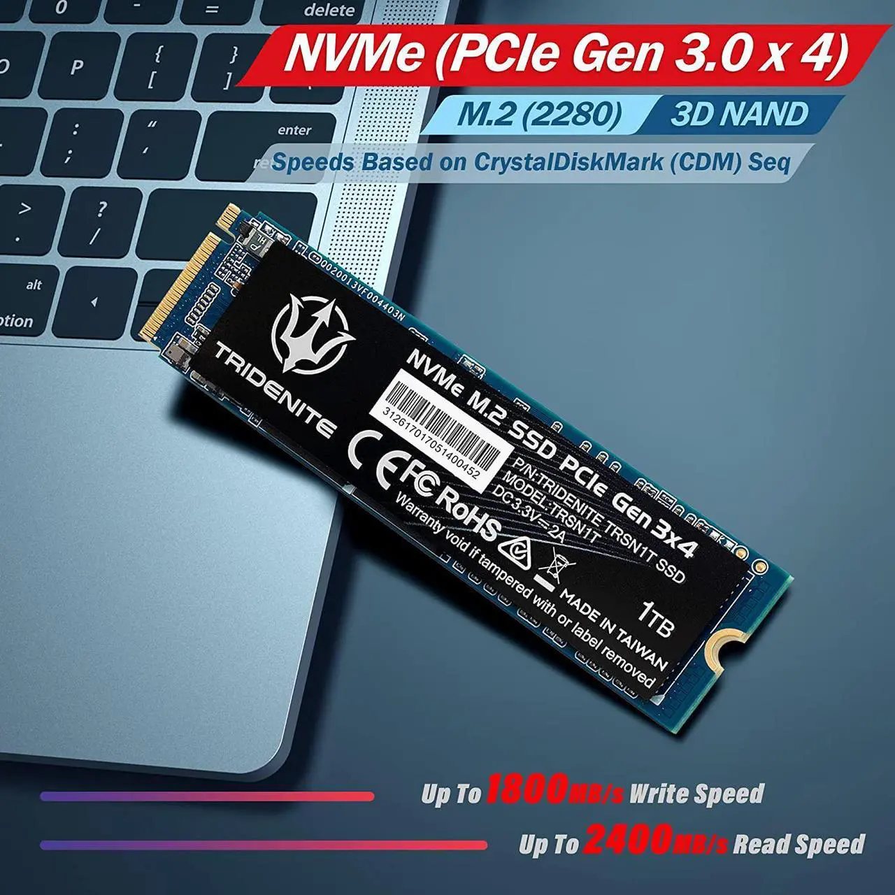 Alt view image 3 of 5 - TRIDENITE 1TB NVMe M.2 2280 PCIe Gen 3x4 Internal Solid State Drive (SSD)