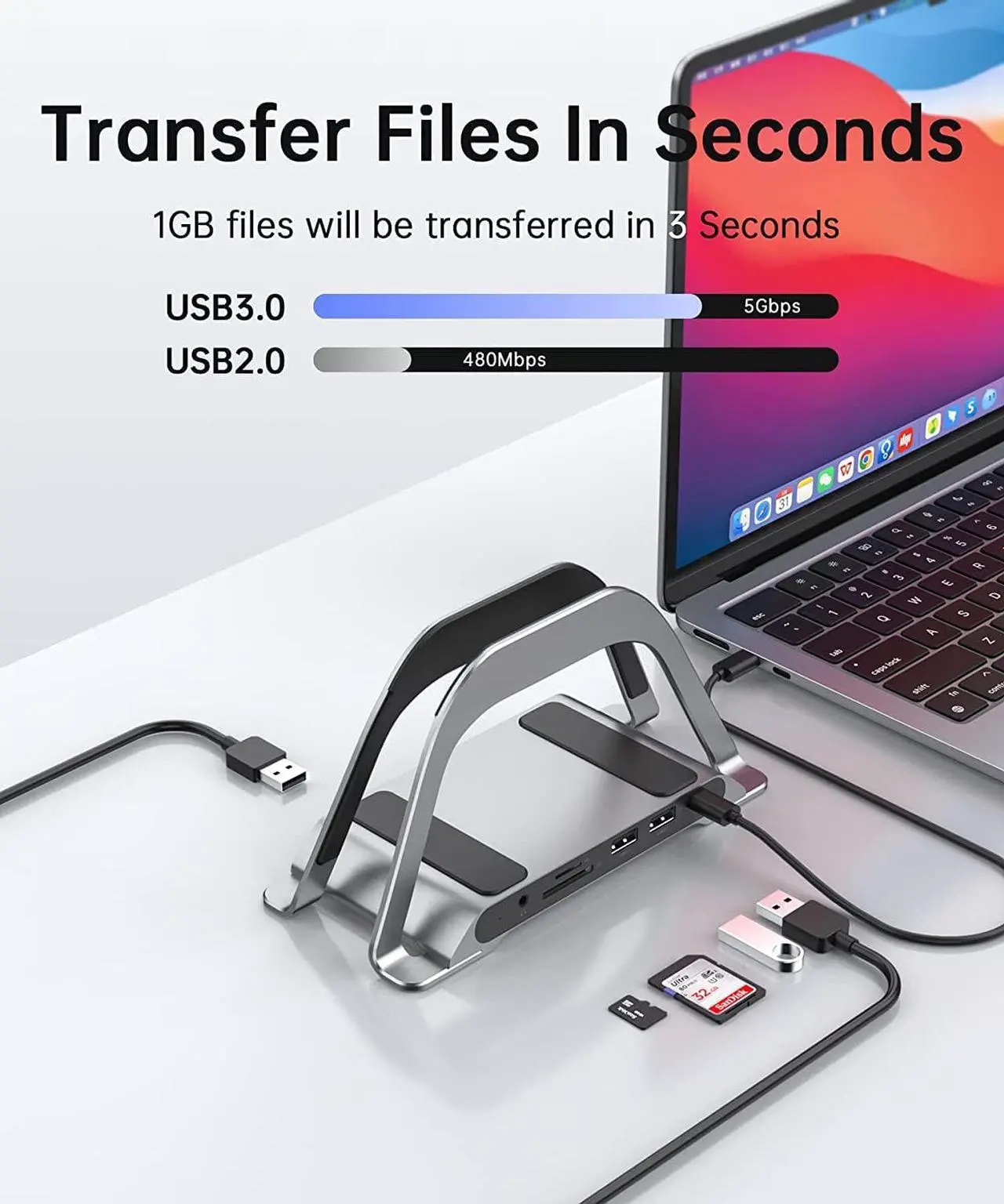 Alt view image 4 of 7 - MacBook Docking Station, USB C Docking Station with Vertical Stand Compatible with MacBook Pro and Air, with 4K HDMI, 3 USB, SD/TF, PD3.0, RJ45 Ethernet, 3.5mm Audio, for HP/Dell/Lenovo laptops