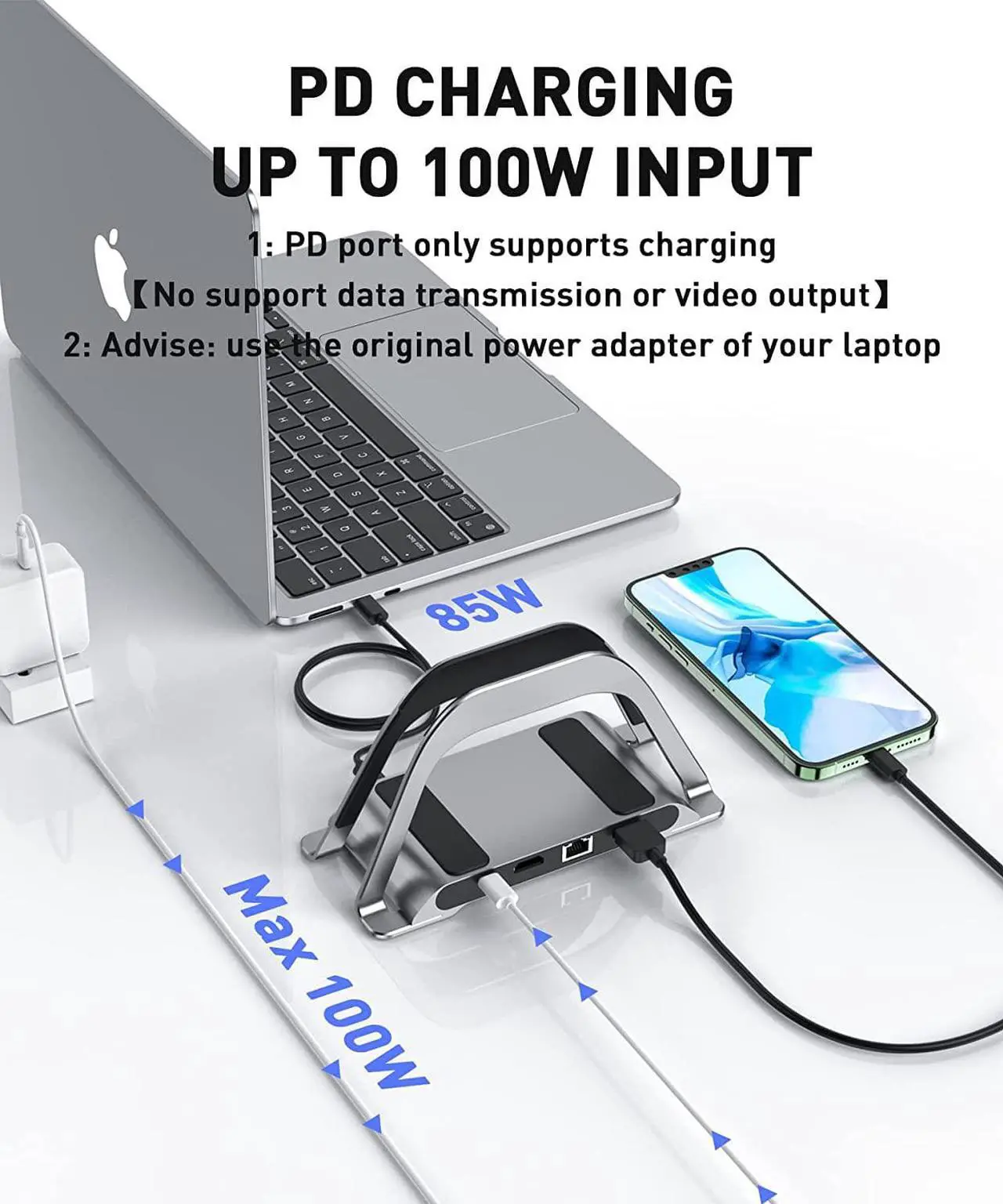 Alt view image 5 of 7 - MacBook Docking Station, USB C Docking Station with Vertical Stand Compatible with MacBook Pro and Air, with 4K HDMI, 3 USB, SD/TF, PD3.0, RJ45 Ethernet, 3.5mm Audio, for HP/Dell/Lenovo laptops