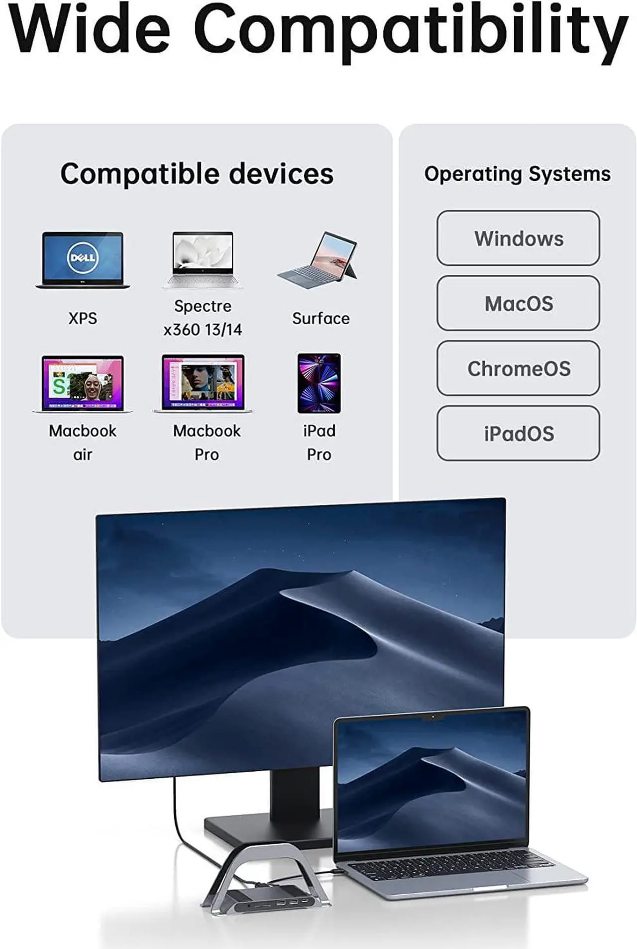 Alt view image 7 of 7 - MacBook Docking Station, USB C Docking Station with Vertical Stand Compatible with MacBook Pro and Air, with 4K HDMI, 3 USB, SD/TF, PD3.0, RJ45 Ethernet, 3.5mm Audio, for HP/Dell/Lenovo laptops