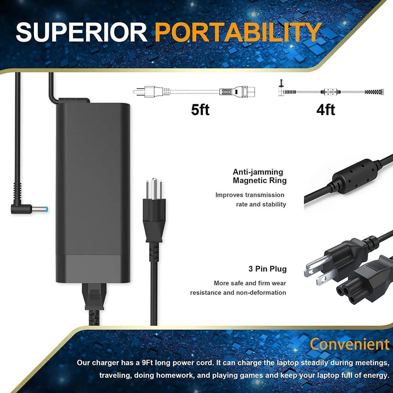 Alt view image 6 of 7 - 150W Laptop Charger for HP OMEN 15 17, hp omen Charger, hp Pavilion Gaming Laptop Charger, 150w hp Charger,Zbook 15 G3 G4 G5 G6 Laptop Charger TPN-CA11 TPN-DA09 L32661-001 Adapter Power Supply Cord