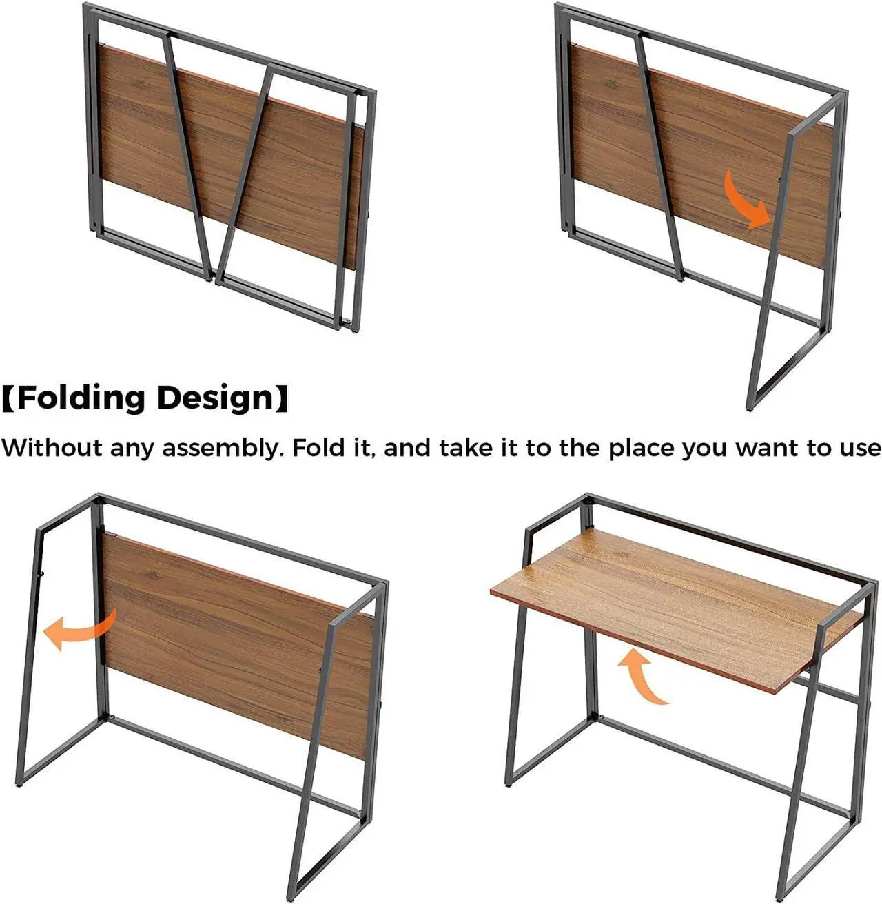 Alt view image 5 of 7 - DESIGNA Small Folding Computer Desk, Small Desks for Small Spaces, 41 inch Small Folding Desk for Student Portable Computer Desk, Folding Office Desk with Protective Railing, Folding Desk