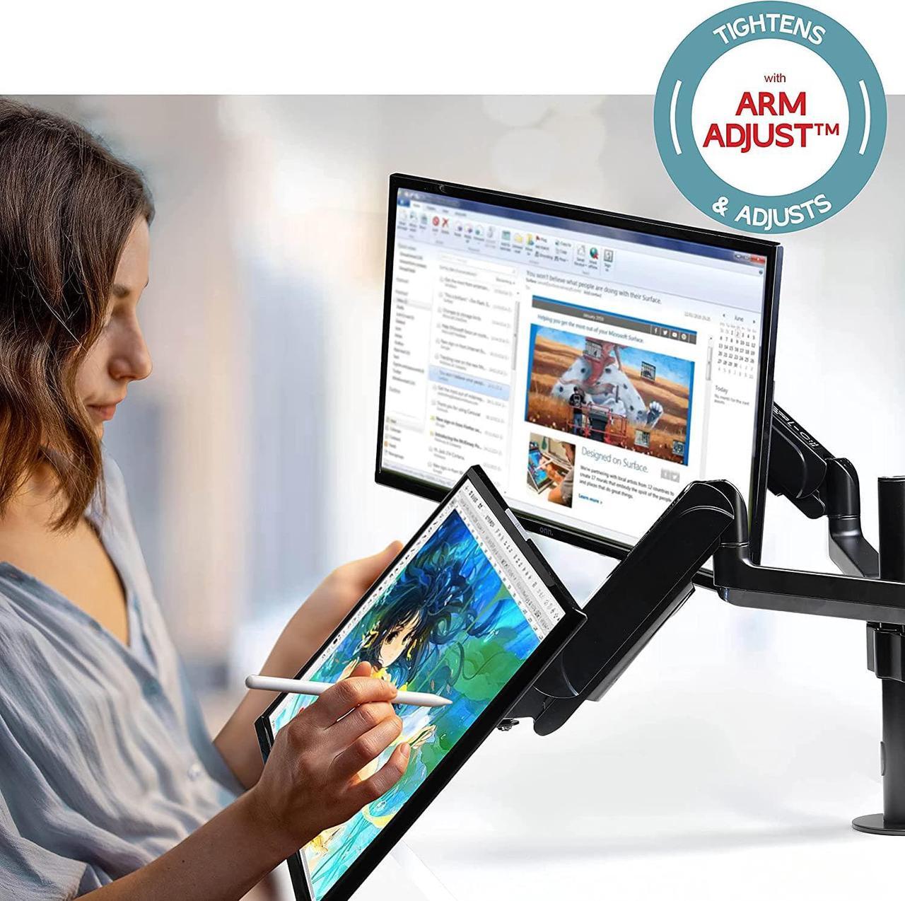 Alt view image 2 of 7 - Dual Monitor Stand, Dual Monitor Arm, Dual Monitor Mount vesa Mount, up to 32 inch Monitor Desk Mount, soporte Monitor arms & Monitor Stands for 2 Monitors, Dual Monitor Riser Stand for Desk pc Mount