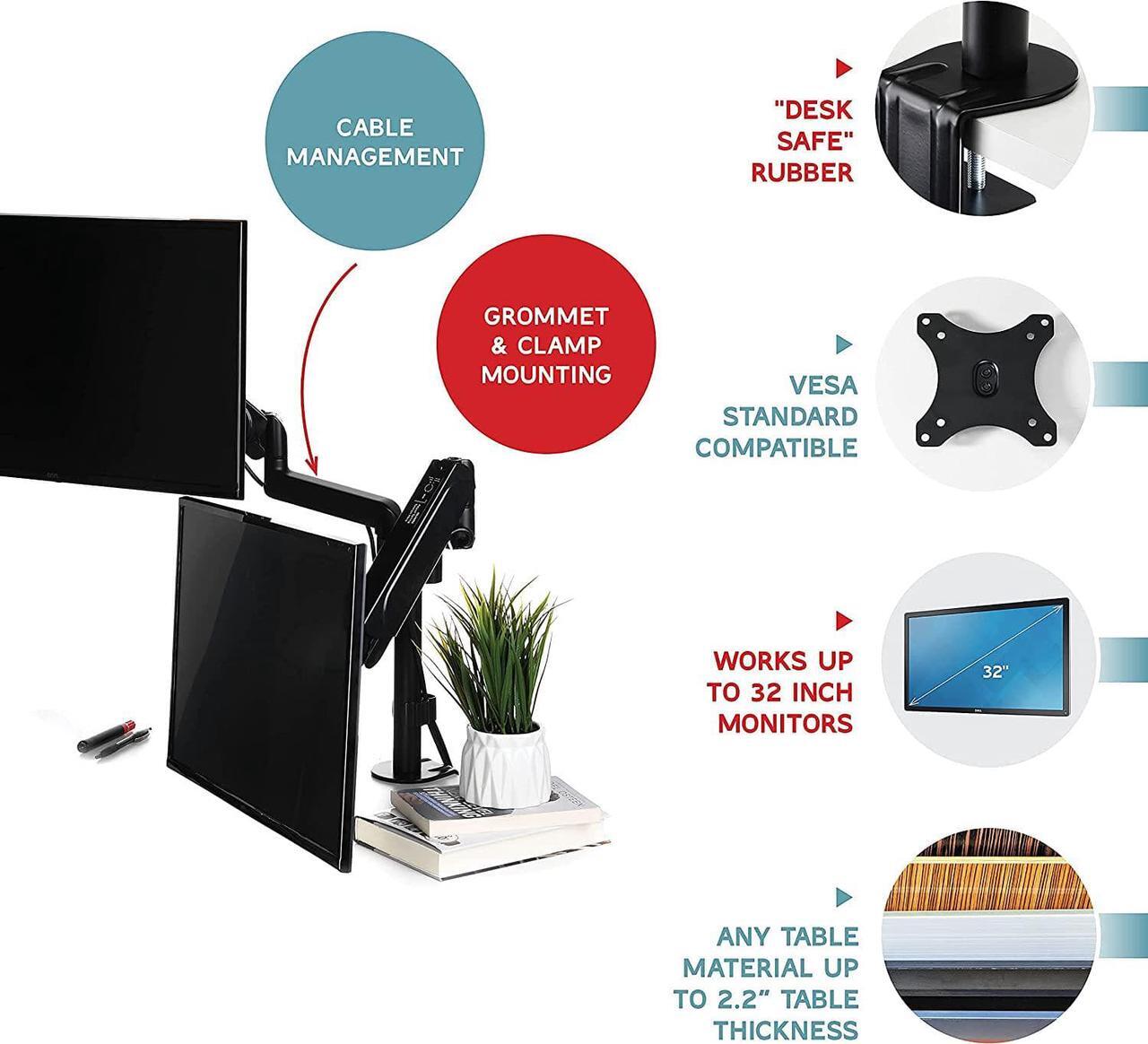 Alt view image 5 of 7 - Dual Monitor Stand, Dual Monitor Arm, Dual Monitor Mount vesa Mount, up to 32 inch Monitor Desk Mount, soporte Monitor arms & Monitor Stands for 2 Monitors, Dual Monitor Riser Stand for Desk pc Mount