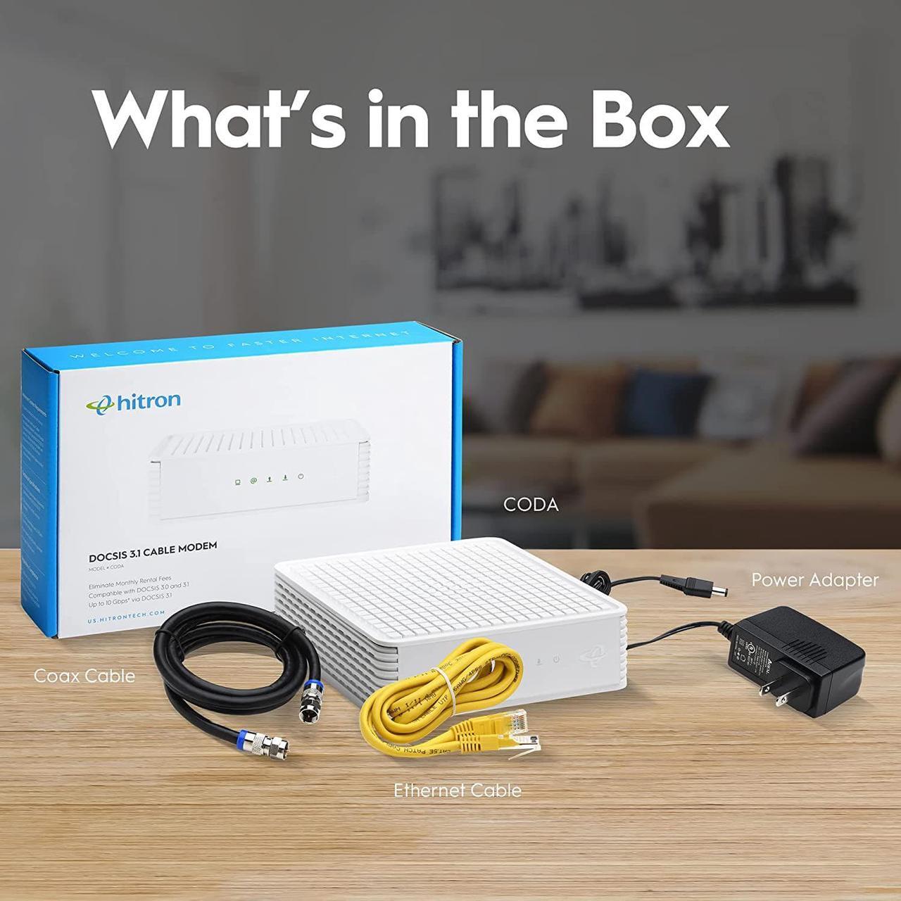 Alt view image 5 of 7 - Hitron CODA DOCSIS 3.1 Modem | Pairs with Any WiFi Router or Mesh WiFi | Certified with Comcast Xfinity, Charter Spectrum, Cox | 10x Faster Than DOCSIS 3.0 | Cable Modem with 2X 1 Gbps Ethernet Ports