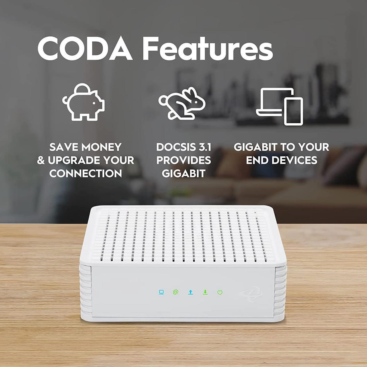 Alt view image 7 of 7 - Hitron CODA DOCSIS 3.1 Modem | Pairs with Any WiFi Router or Mesh WiFi | Certified with Comcast Xfinity, Charter Spectrum, Cox | 10x Faster Than DOCSIS 3.0 | Cable Modem with 2X 1 Gbps Ethernet Ports