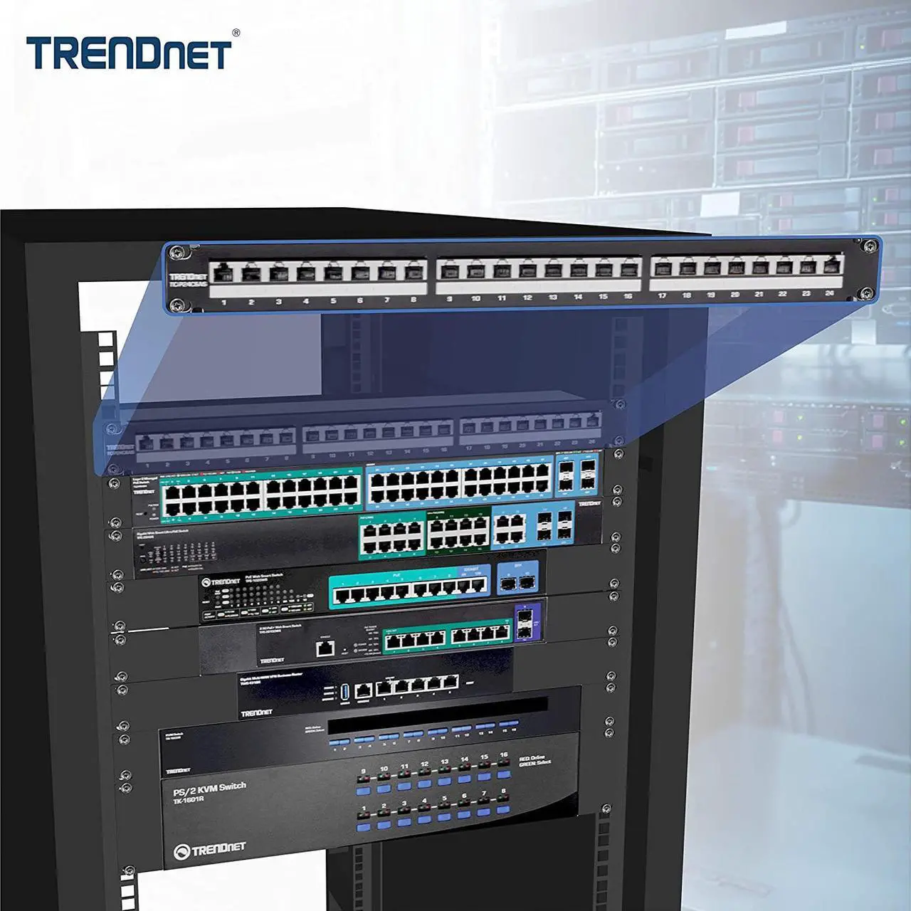 Alt view image 4 of 7 - TRENDnet 24-Port Cat6A Shielded Patch Panel, 1U 19" Metal Housing, 10G Ready, Cat5e,Cat6,Cat6A Compatible, Cable Management, Color-Coded Labeling for T568A and T568B Wiring, Black, TC-P24C6AS
