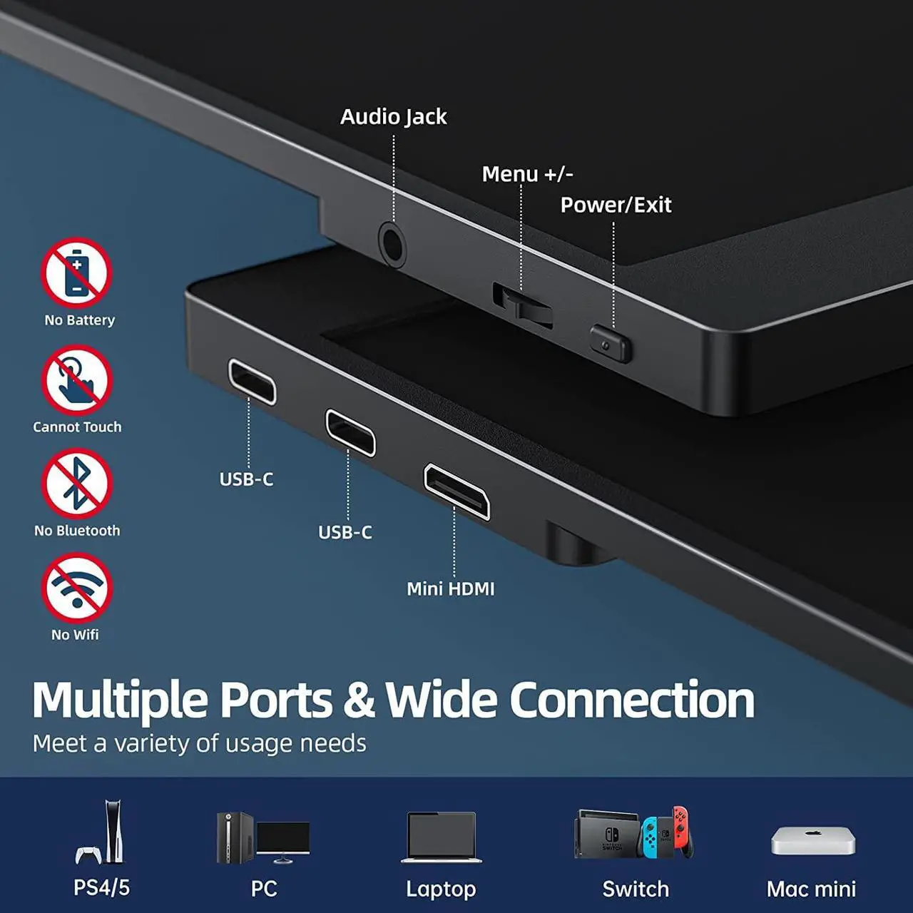 Alt view image 4 of 7 - Portable Monitor 15.6 Inch 1080P Travel Monitor with Speaker Dual USB-C Mini HDMI Portable Monitor for Laptop MacBook Surface PC Xbox PS5 Switch, with Cover Stand VESA