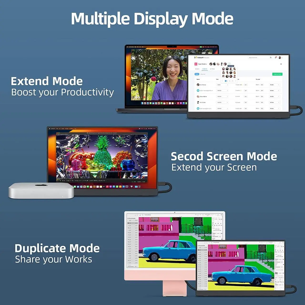 Alt view image 2 of 7 - Portable Monitor 15.6 Inch 1080P Travel Monitor with Speaker Dual USB-C Mini HDMI Portable Monitor for Laptop MacBook Surface PC Xbox PS5 Switch, with Cover Stand VESA