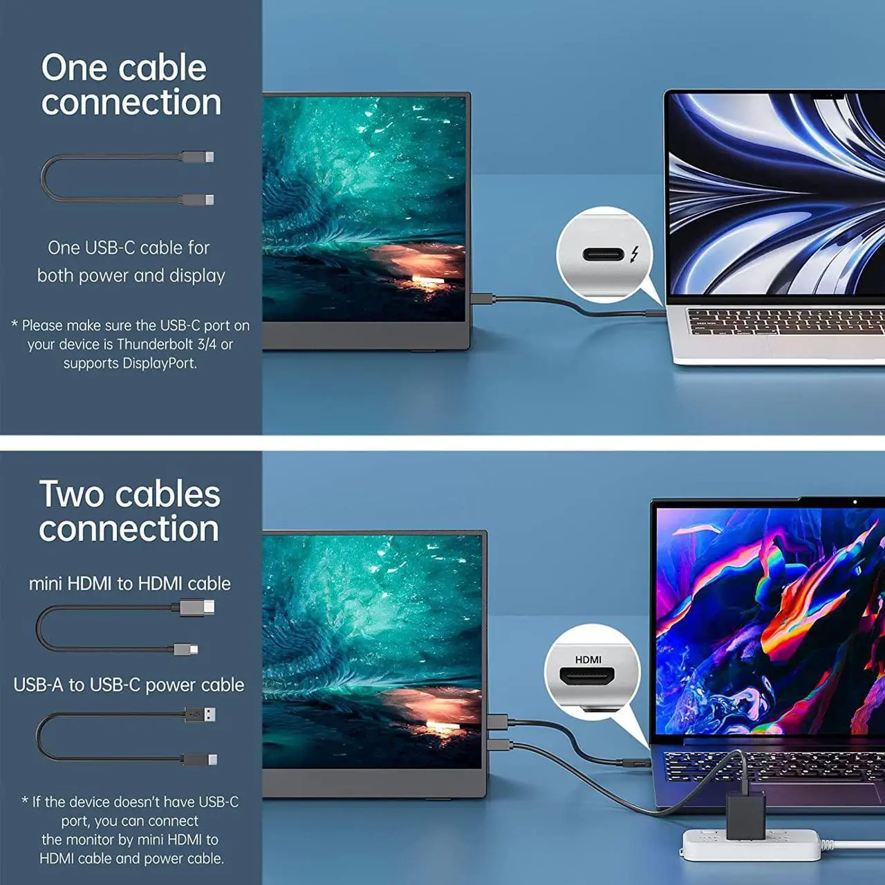 Alt view image 3 of 7 - Portable Monitor 15.6 Inch 1080P Travel Monitor with Speaker Dual USB-C Mini HDMI Portable Monitor for Laptop MacBook Surface PC Xbox PS5 Switch, with Cover Stand VESA