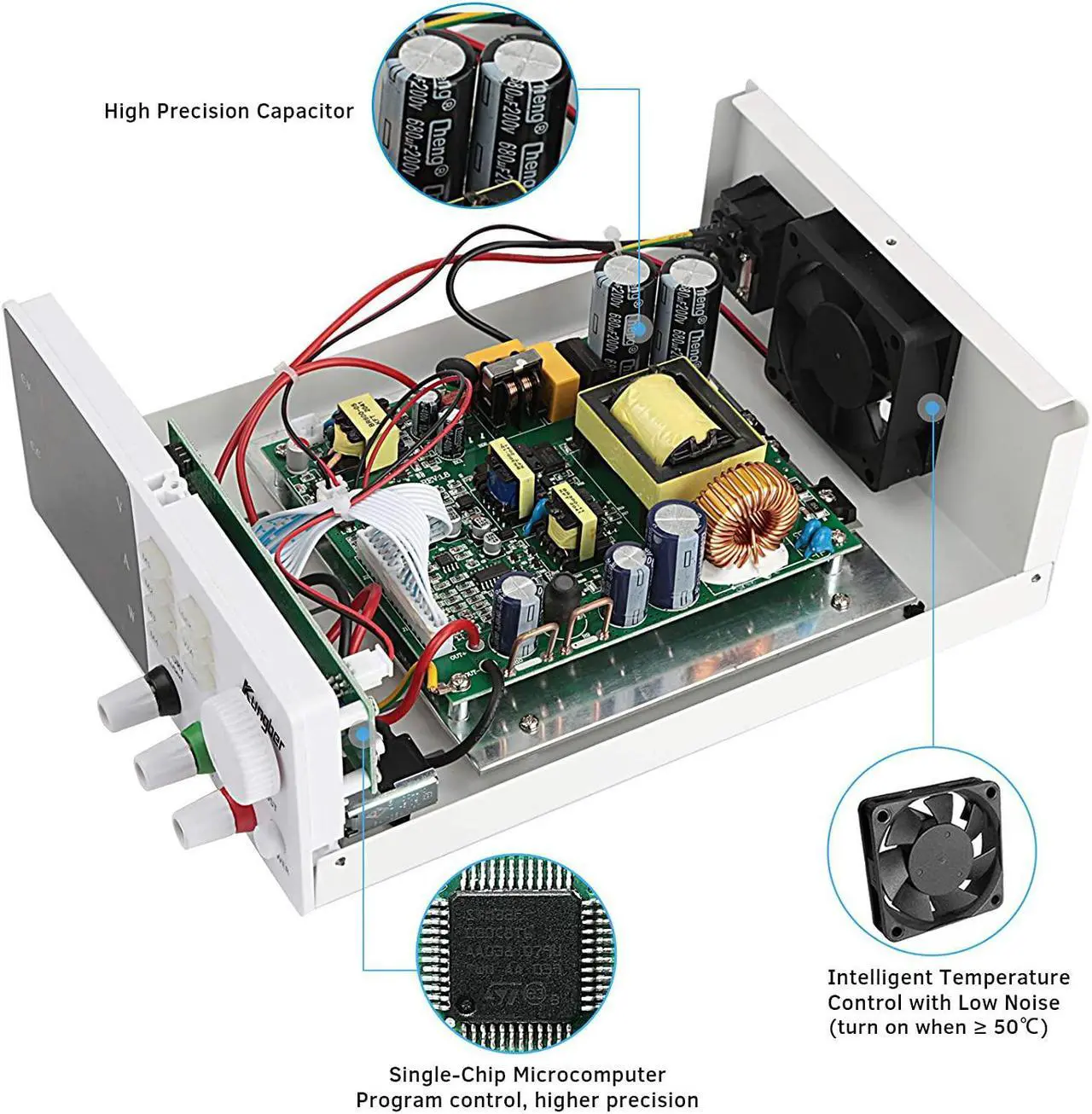 Alt view image 4 of 6 - DC Power Supply Variable with Memory, 30V 5A Adjustable Switching Regulated DC Bench Linear Power Supply with Memory Recall and Output Disable Button 4 Digits Display and Alligator Leads