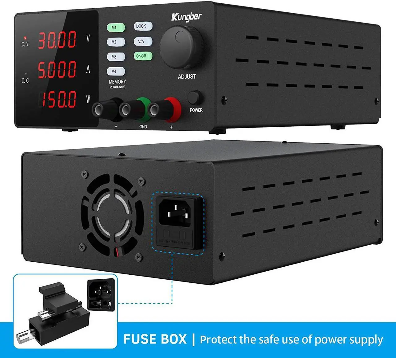 Alt view image 6 of 6 - DC Power Supply Variable with Memory, 30V 5A Adjustable Switching Regulated DC Bench Linear Power Supply with Memory Recall and Output Disable Button 4 Digits Display and Alligator Leads