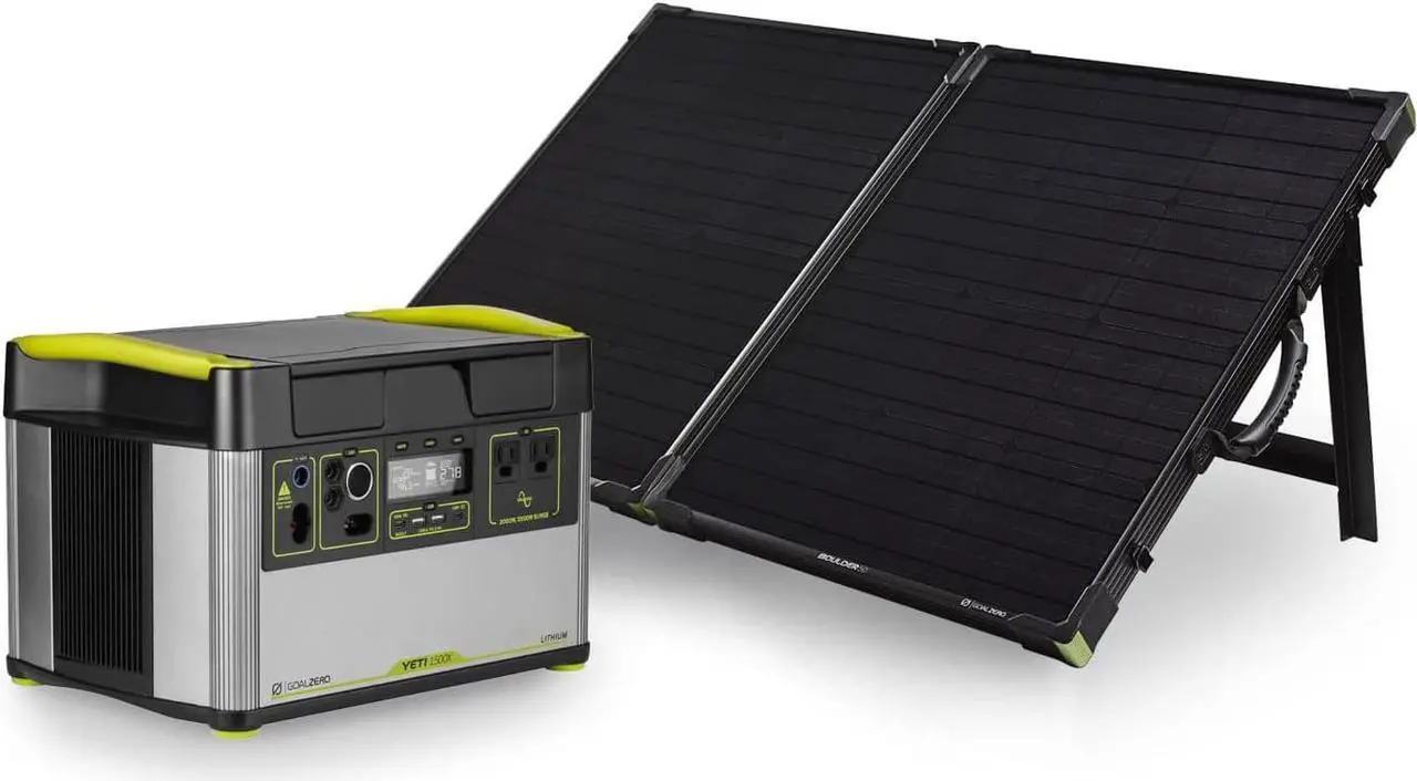 Main image of Goal Zero Yeti 1500X Portable Power Station, 1516-Watt-Hour Portable Lithium-Battery Emergency Power Station, 2000-Watt Portable AC-Inverter Generator with Boulder 100 Briefcase Portable Solar Panel
