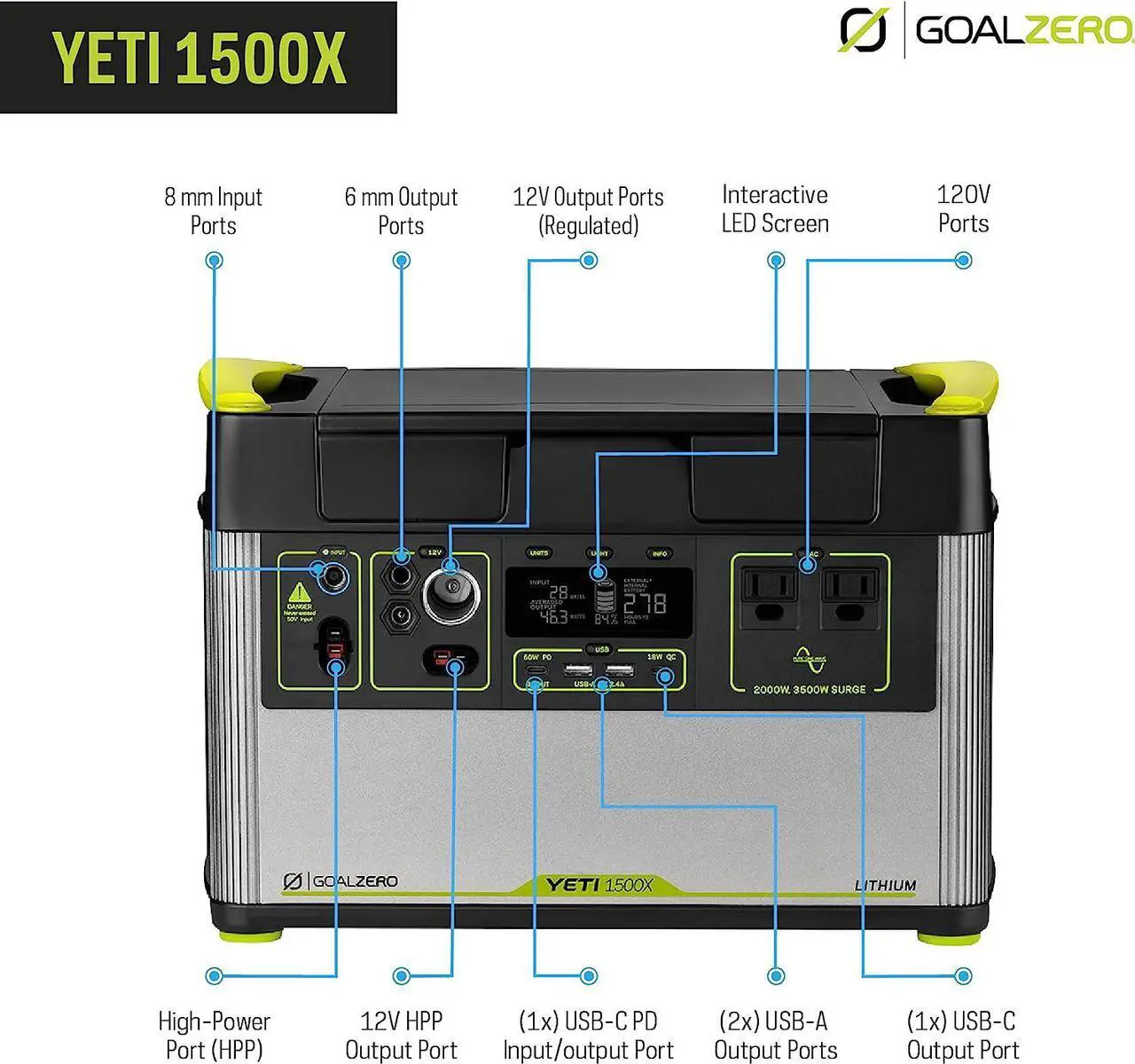 Alt view image 4 of 7 - Goal Zero Yeti 1500X Portable Power Station, 1516-Watt-Hour Portable Lithium-Battery Emergency Power Station, 2000-Watt Portable AC-Inverter Generator with Boulder 100 Briefcase Portable Solar Panel