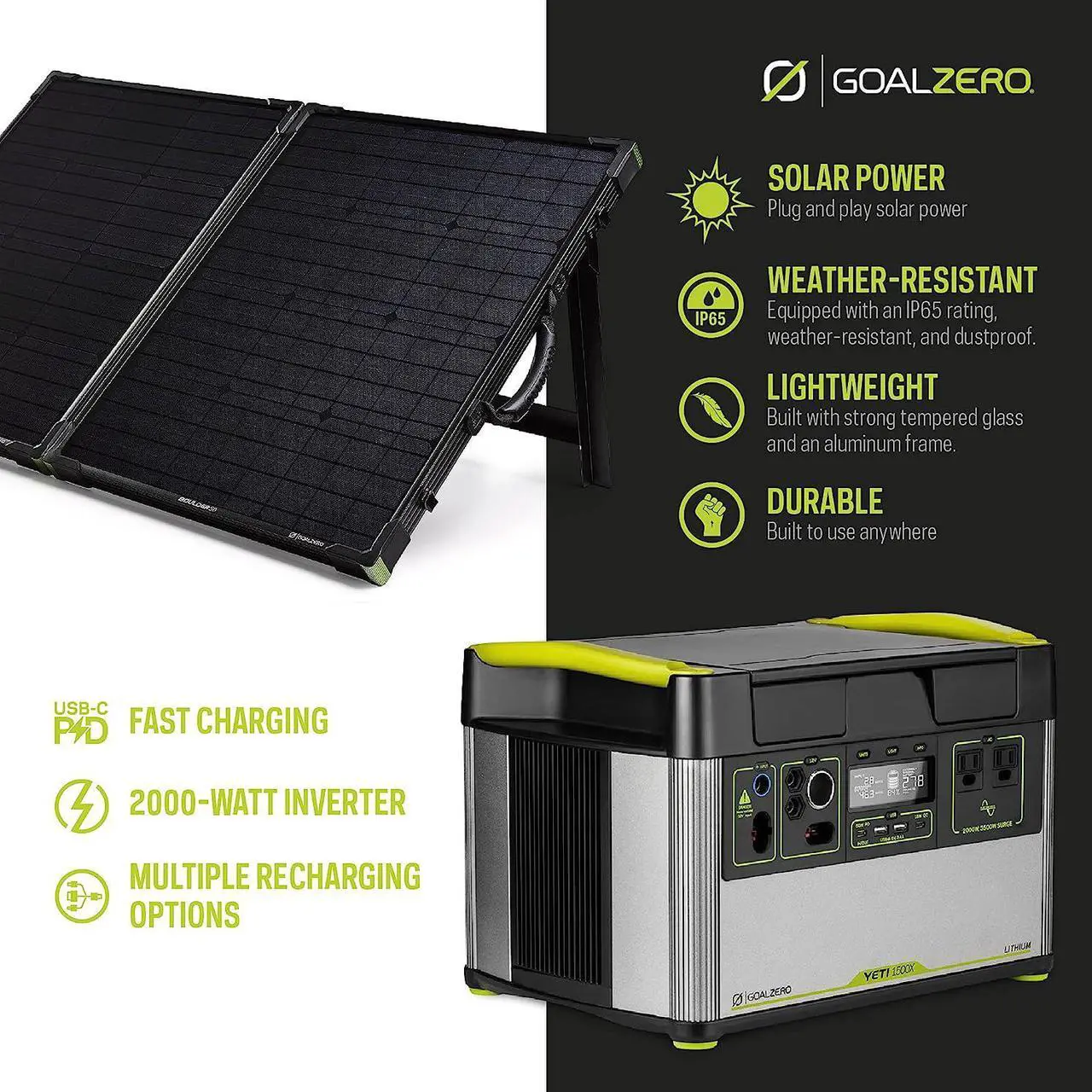 Alt view image 2 of 7 - Goal Zero Yeti 1500X Portable Power Station, 1516-Watt-Hour Portable Lithium-Battery Emergency Power Station, 2000-Watt Portable AC-Inverter Generator with Boulder 100 Briefcase Portable Solar Panel