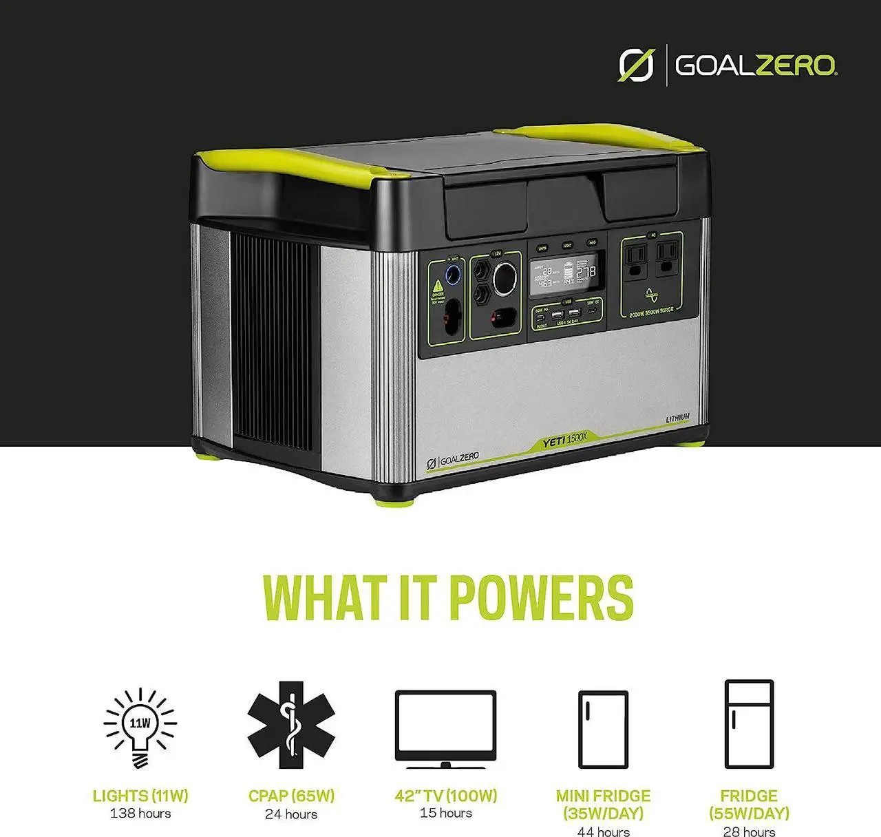 Alt view image 7 of 7 - Goal Zero Yeti 1500X Portable Power Station, 1516-Watt-Hour Portable Lithium-Battery Emergency Power Station, 2000-Watt Portable AC-Inverter Generator with Boulder 100 Briefcase Portable Solar Panel