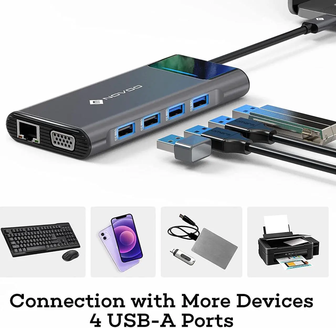 Alt view image 6 of 7 - USB C Docking Station Dual Monitor, NOVOO 12 in 1 MacBook Docking Station Triple Display Dual HDMI VGA Ethernet USB C to 4 USB 100W PD Charging, Laptop Hub for M1/M2 MacBook Pro/Air Dell HP Surface