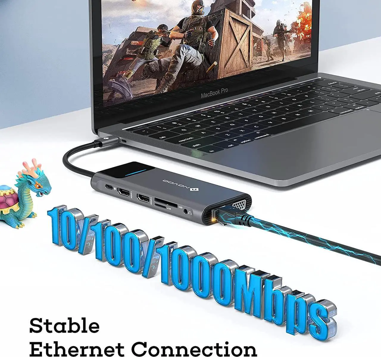 Alt view image 7 of 7 - USB C Docking Station Dual Monitor, NOVOO 12 in 1 MacBook Docking Station Triple Display Dual HDMI VGA Ethernet USB C to 4 USB 100W PD Charging, Laptop Hub for M1/M2 MacBook Pro/Air Dell HP Surface