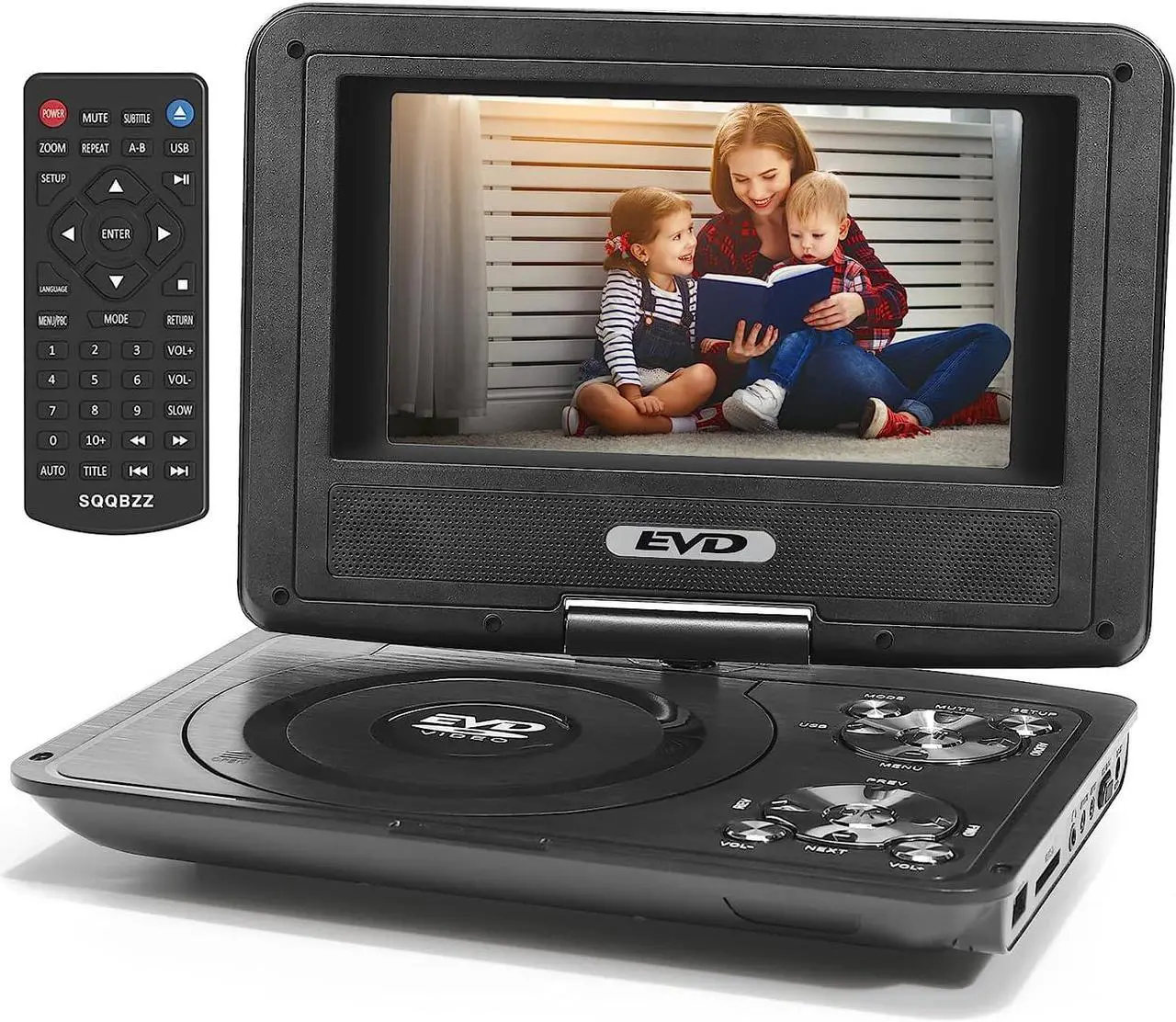 Main image of 9.5" Portable DVD Player with 7.5" Swivel Screen,Car DVD Player Support CD/DVD/SD Card/USB/Headphones, Remote Control, Car Charger, Power Adaptor (Black)