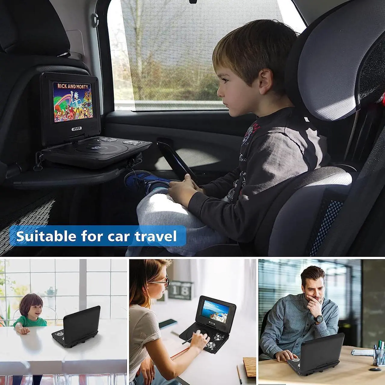 Alt view image 7 of 7 - 9.5" Portable DVD Player with 7.5" Swivel Screen,Car DVD Player Support CD/DVD/SD Card/USB/Headphones, Remote Control, Car Charger, Power Adaptor (Black)