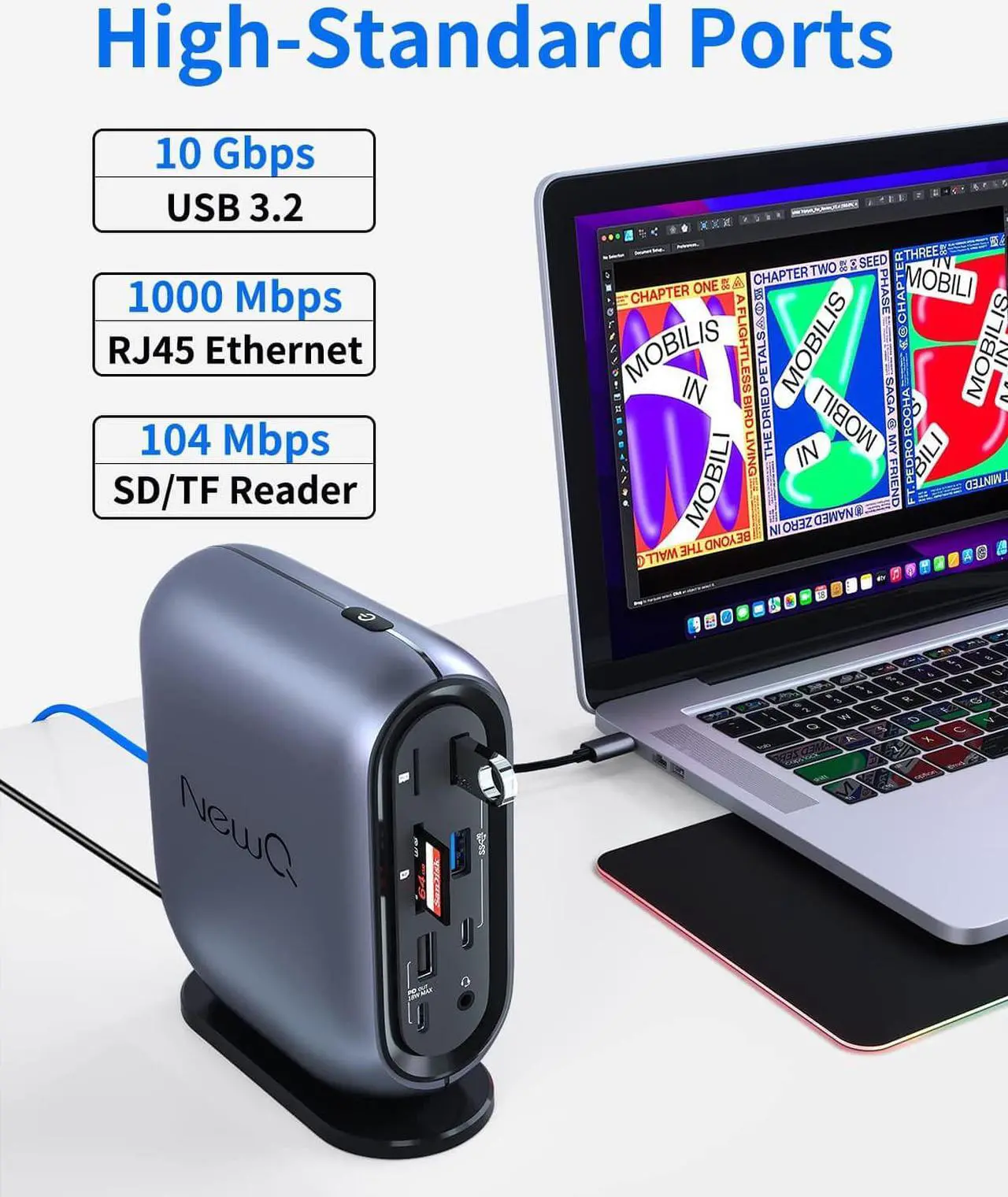 Alt view image 5 of 7 - USB C Docking Station: 16 Ports USB-C Laptop Dock with 150W Adapter, MST/SST Switch, 2 HDMI, DP, 4 USB-A, USB-C, 2 Audio, Ethernet, SD/TF Slot, 2 PDOUT, for MacBook/HP/Dell/Acer/Lenovo/ASUS, et