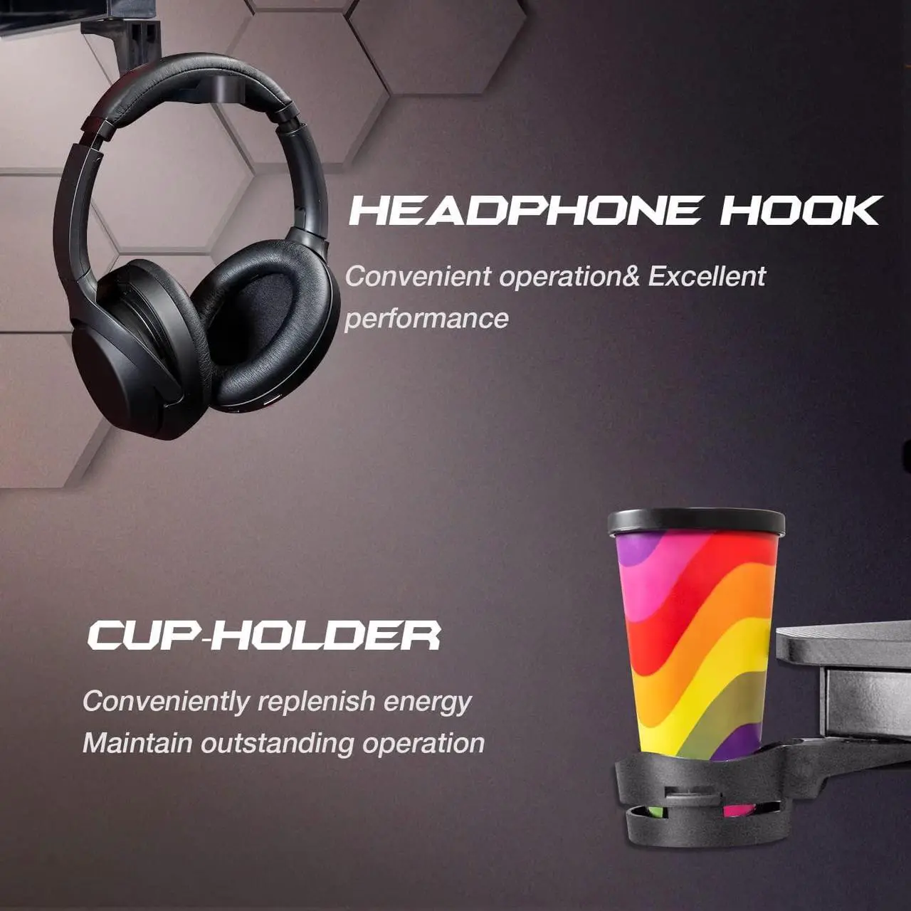 Alt view image 7 of 7 - Gaming Desk 44 Inch Computer Desk Gaming Table Z Shaped Pc Gaming Workstation Home Office Desk with Carbon Fiber Surface Cup Holder and Headphone Hook (44 inch, Black)