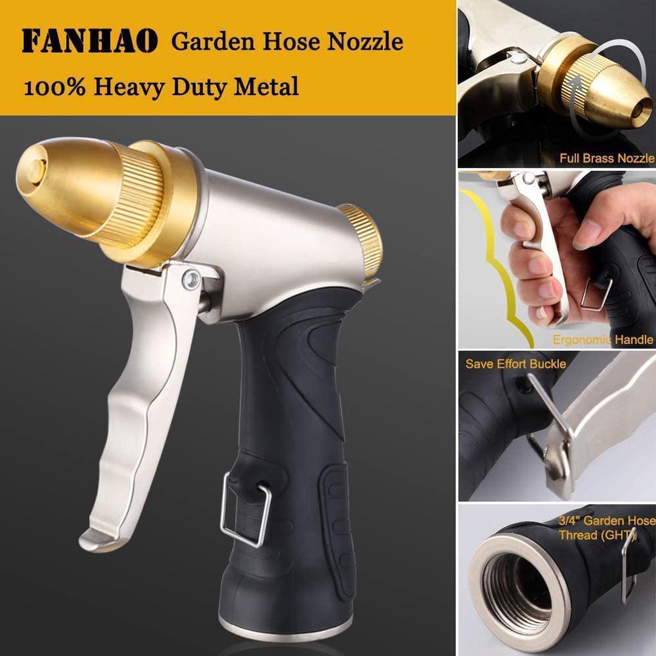 Alt view image 3 of 6 - Garden Hose Nozzle, 100% Heavy Duty Metal Spray Nozzle High Pressure Water Nozzle with 4 Patterns for Watering Garden, Washing Cars and Showering Pets - Full Brass Nozzle + ABS Non-Slip Grip