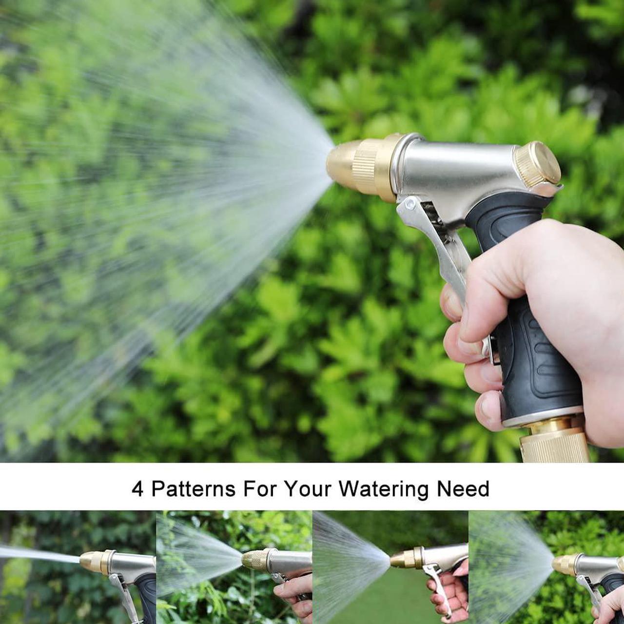 Alt view image 4 of 6 - Garden Hose Nozzle, 100% Heavy Duty Metal Spray Nozzle High Pressure Water Nozzle with 4 Patterns for Watering Garden, Washing Cars and Showering Pets - Full Brass Nozzle + ABS Non-Slip Grip