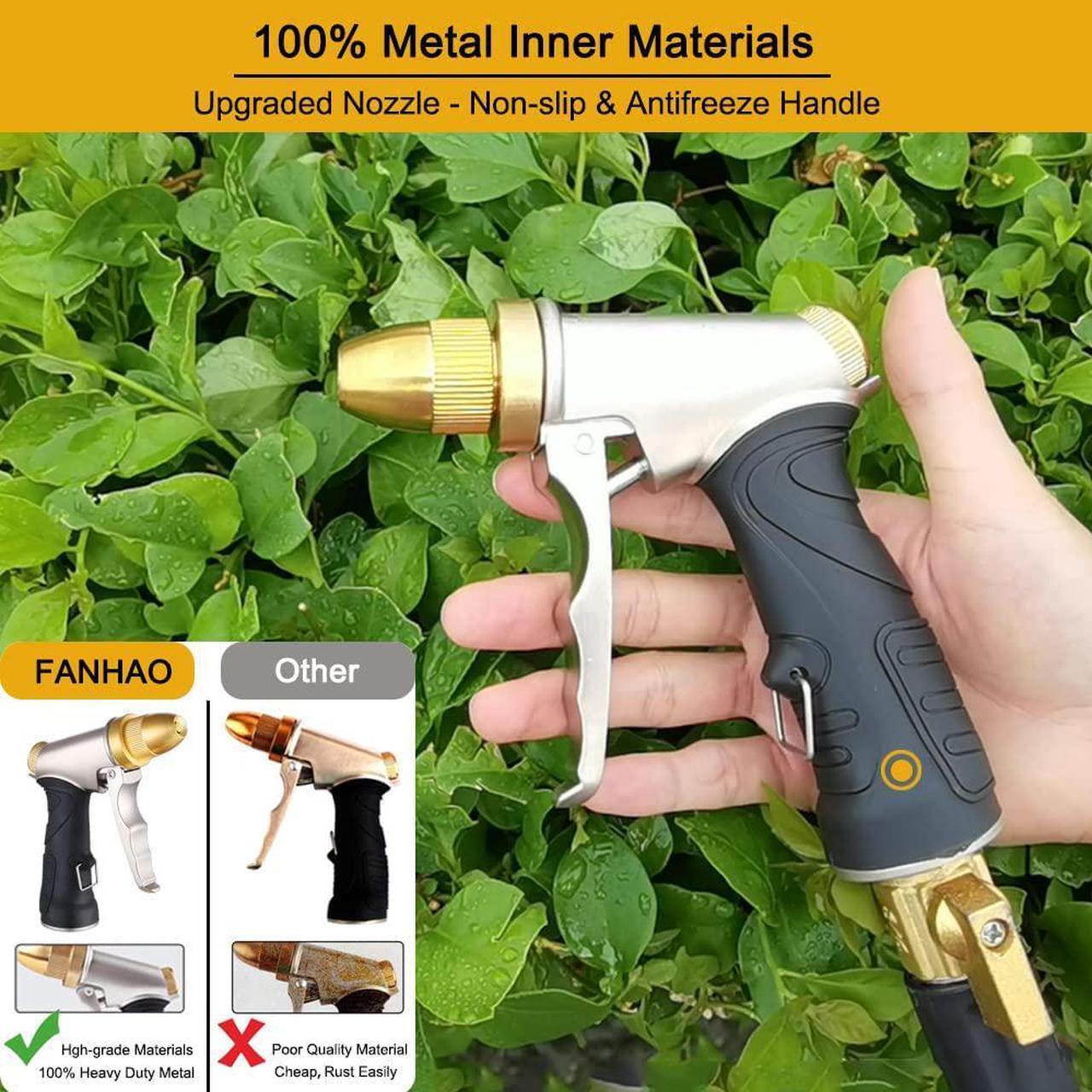 Alt view image 2 of 6 - Garden Hose Nozzle, 100% Heavy Duty Metal Spray Nozzle High Pressure Water Nozzle with 4 Patterns for Watering Garden, Washing Cars and Showering Pets - Full Brass Nozzle + ABS Non-Slip Grip
