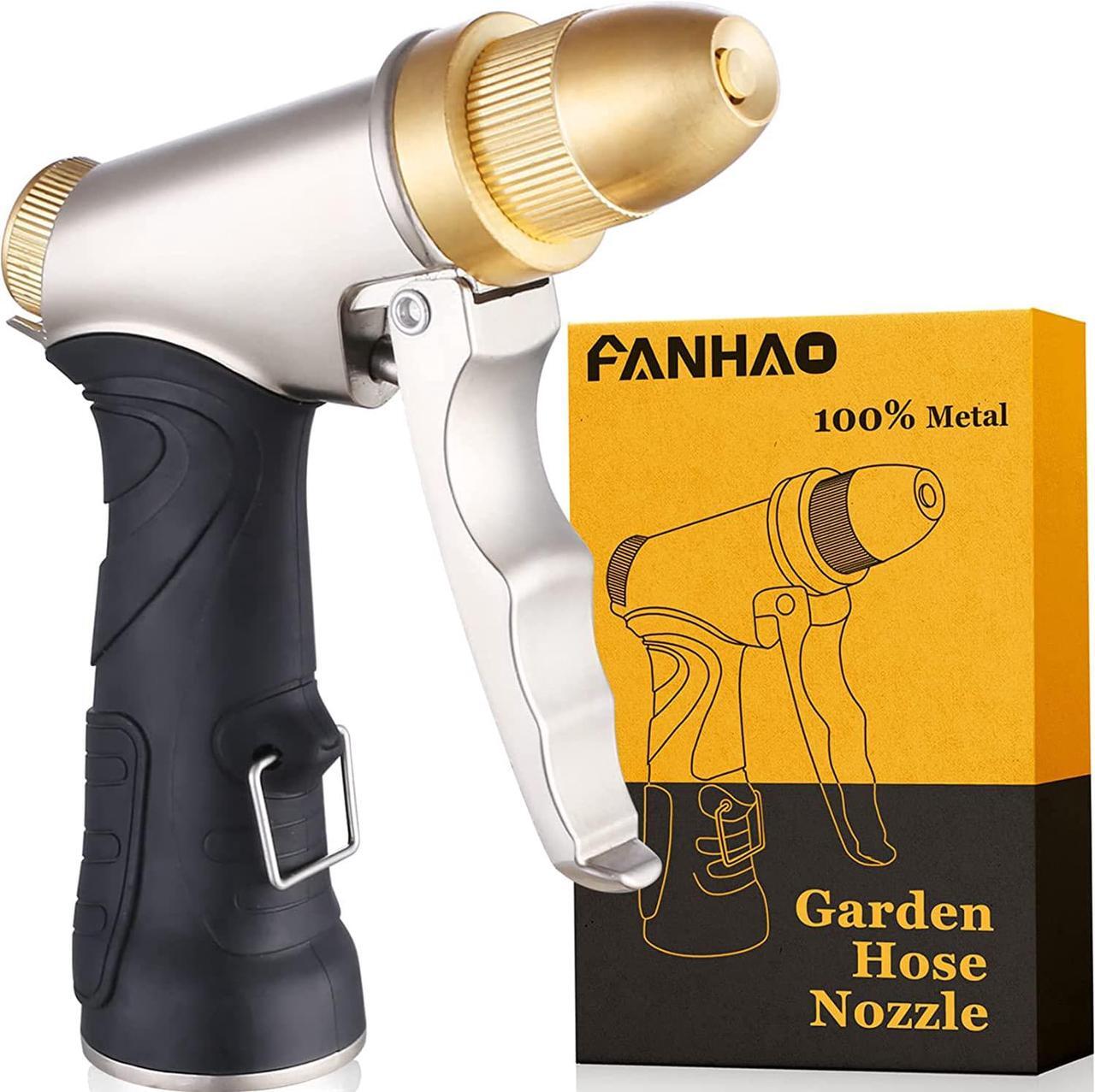 Main image of Garden Hose Nozzle, 100% Heavy Duty Metal Spray Nozzle High Pressure Water Nozzle with 4 Patterns for Watering Garden, Washing Cars and Showering Pets - Full Brass Nozzle + ABS Non-Slip Grip
